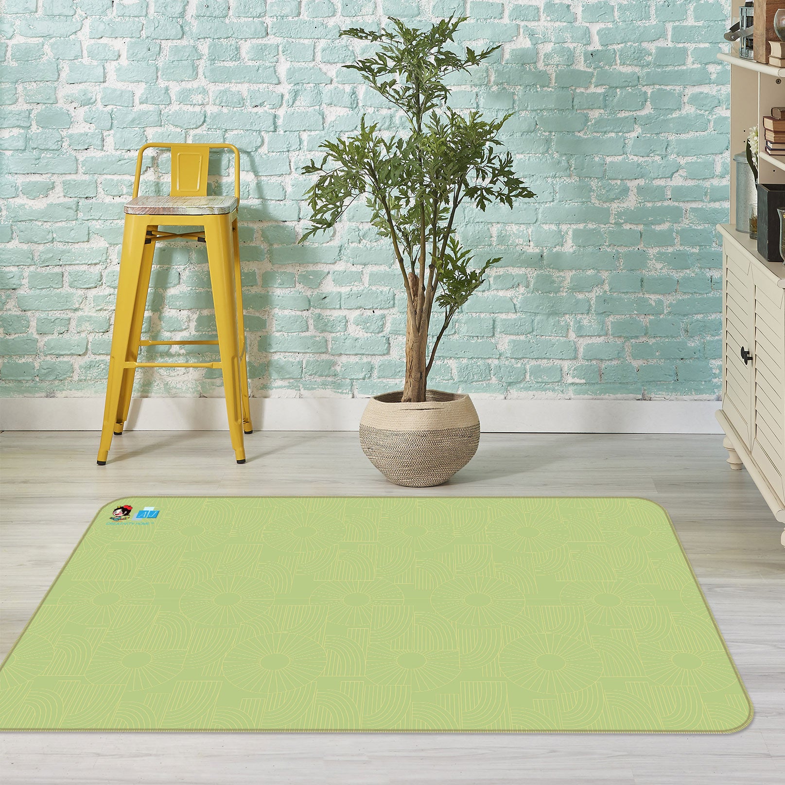 3D Green 9886 Kasumi Loffler Rug Non Slip Rug Mat