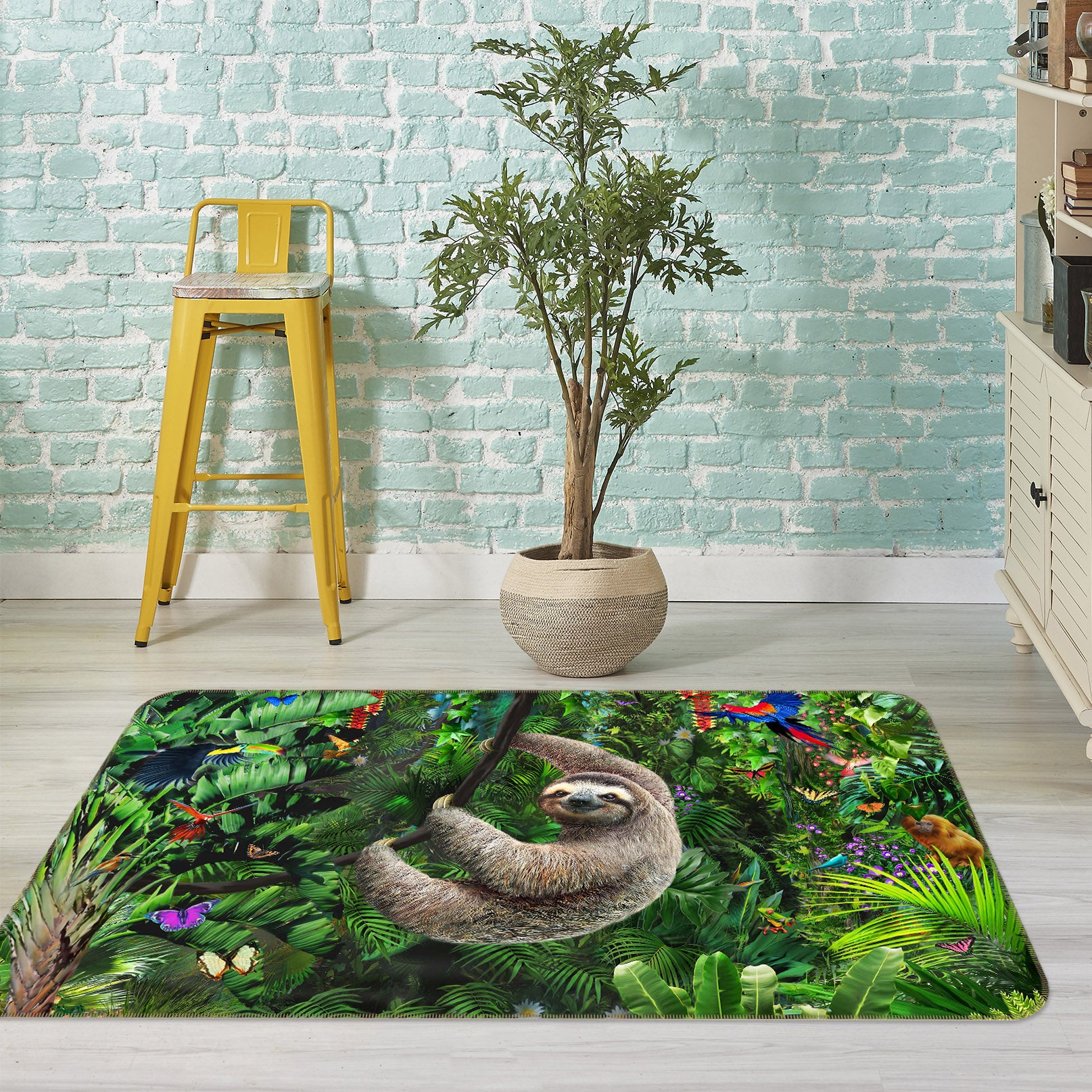 3D Cute Sloth 1078 Adrian Chesterman Rug Non Slip Rug Mat