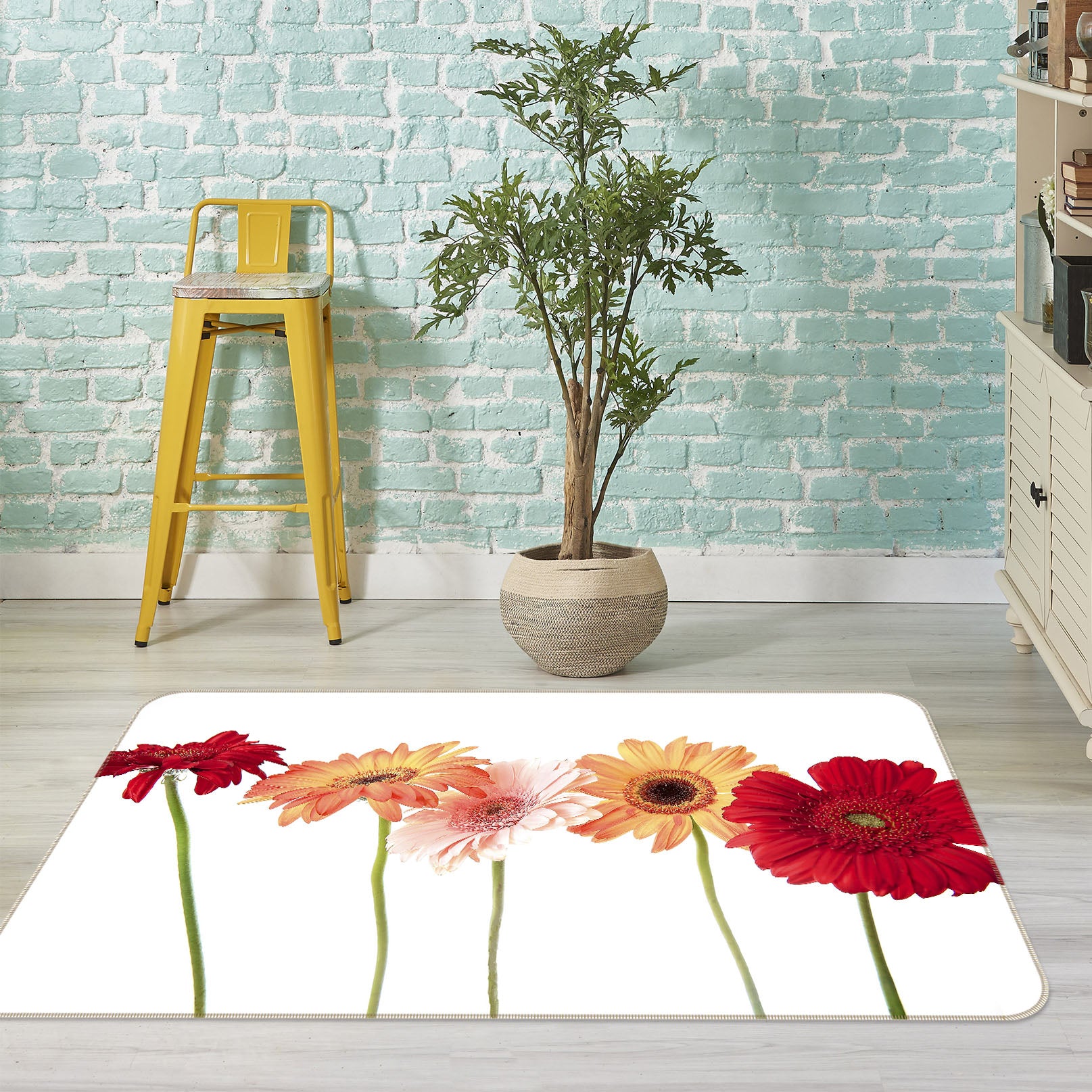3D Fresh Daisies 1049 Kathy Barefield Rug Non Slip Rug Mat