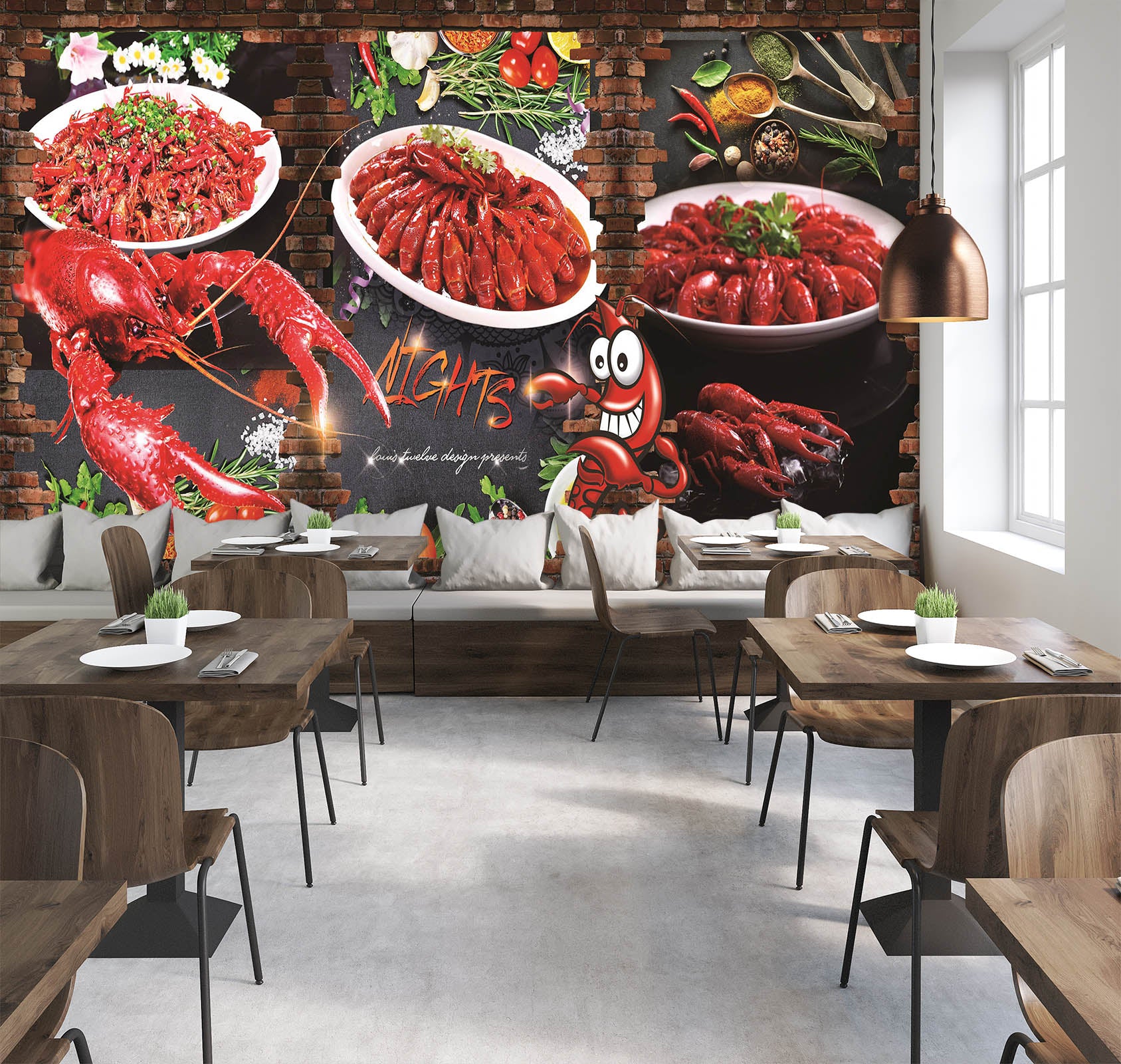 3D Flaming Lobster 034 Wall Murals
