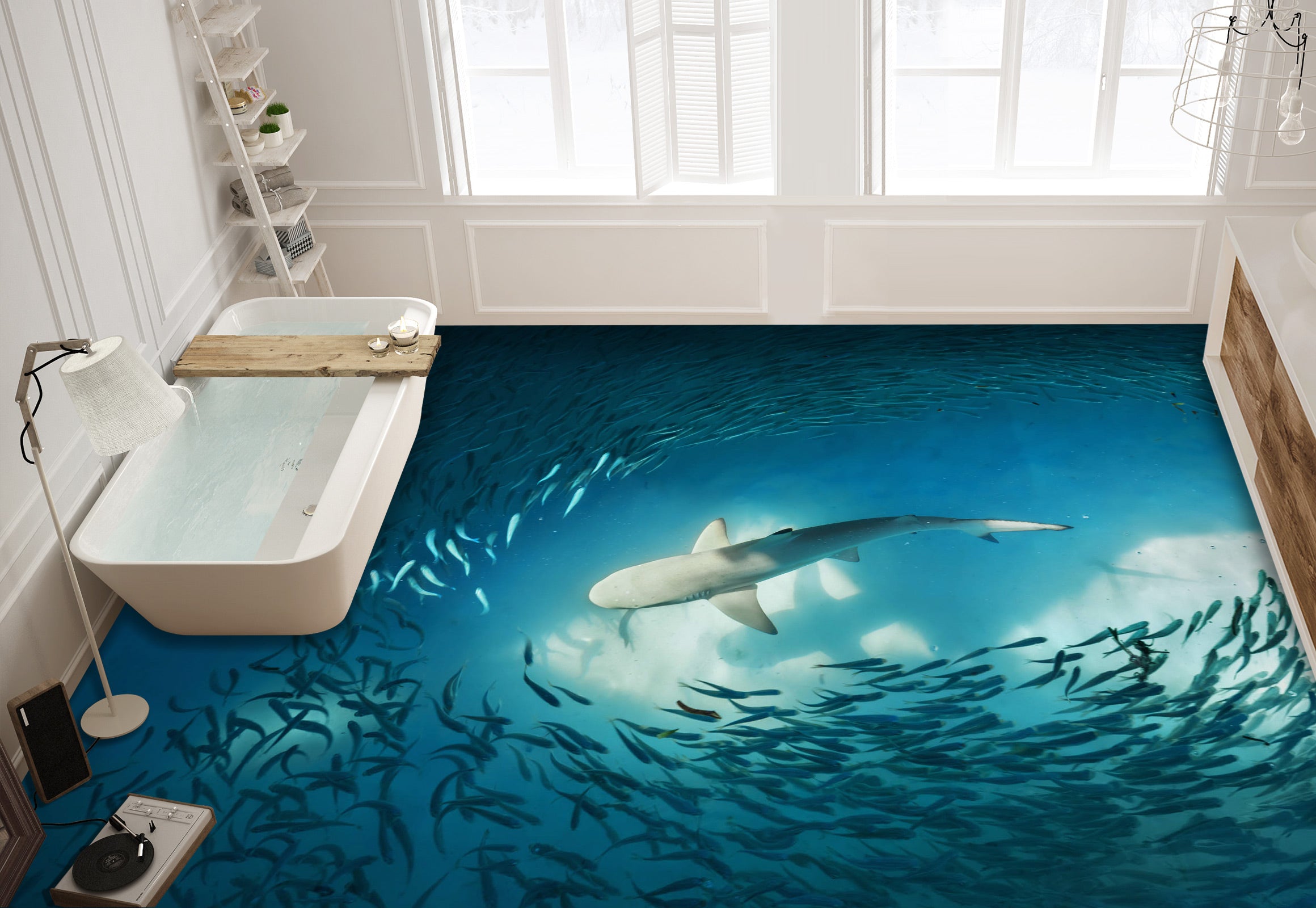 3D Light And Shark 651 Floor Mural