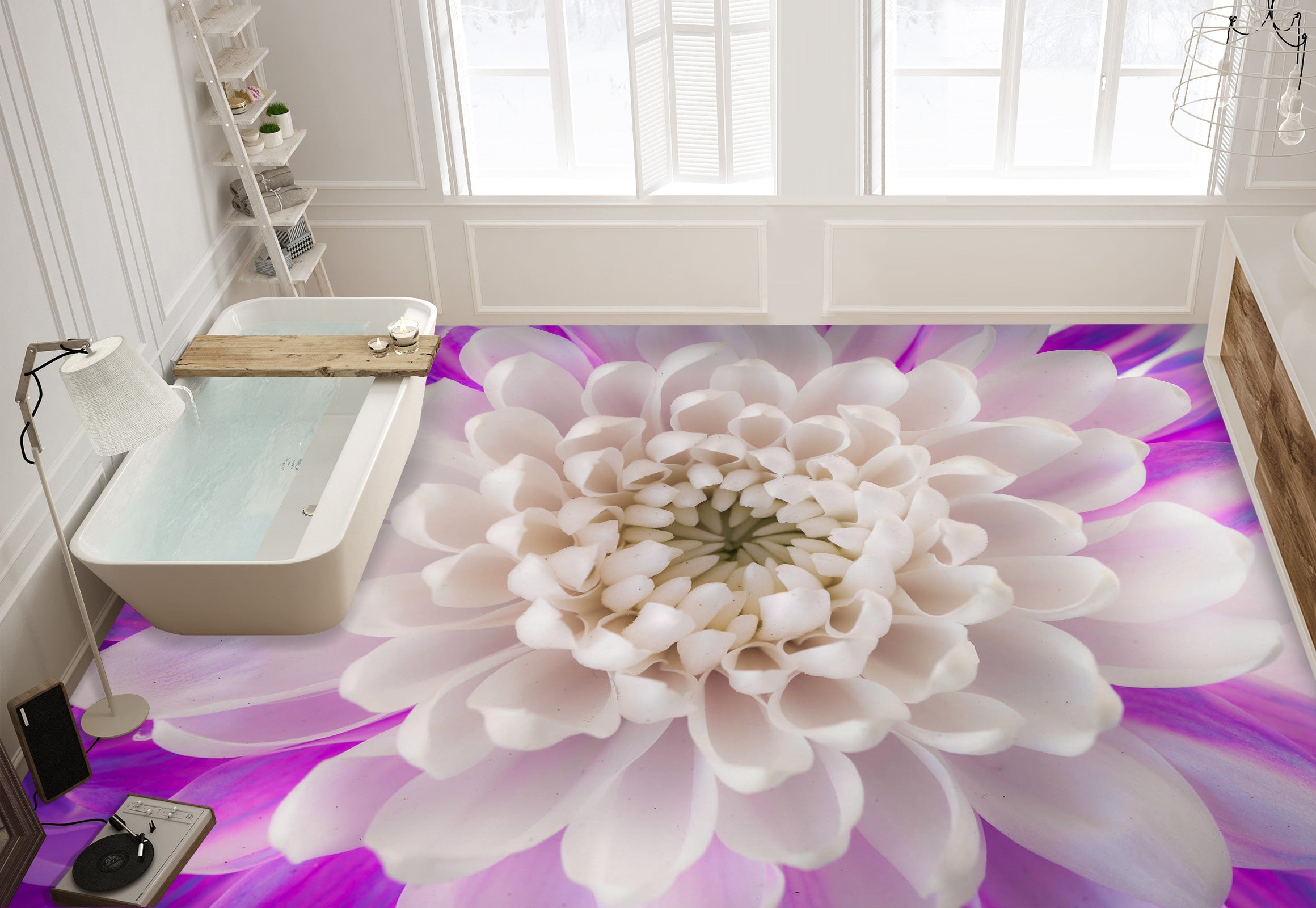 3D White Chrysanthemum 9865 Assaf Frank Floor Mural  Wallpaper Murals Self-Adhesive Removable Print Epoxy