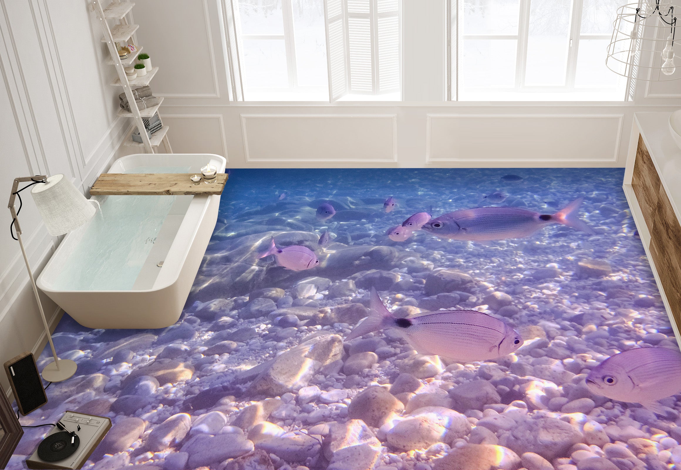 3D Light Purple Fish 348 Floor Mural  Wallpaper Murals Rug & Mat Print Epoxy waterproof bath floor