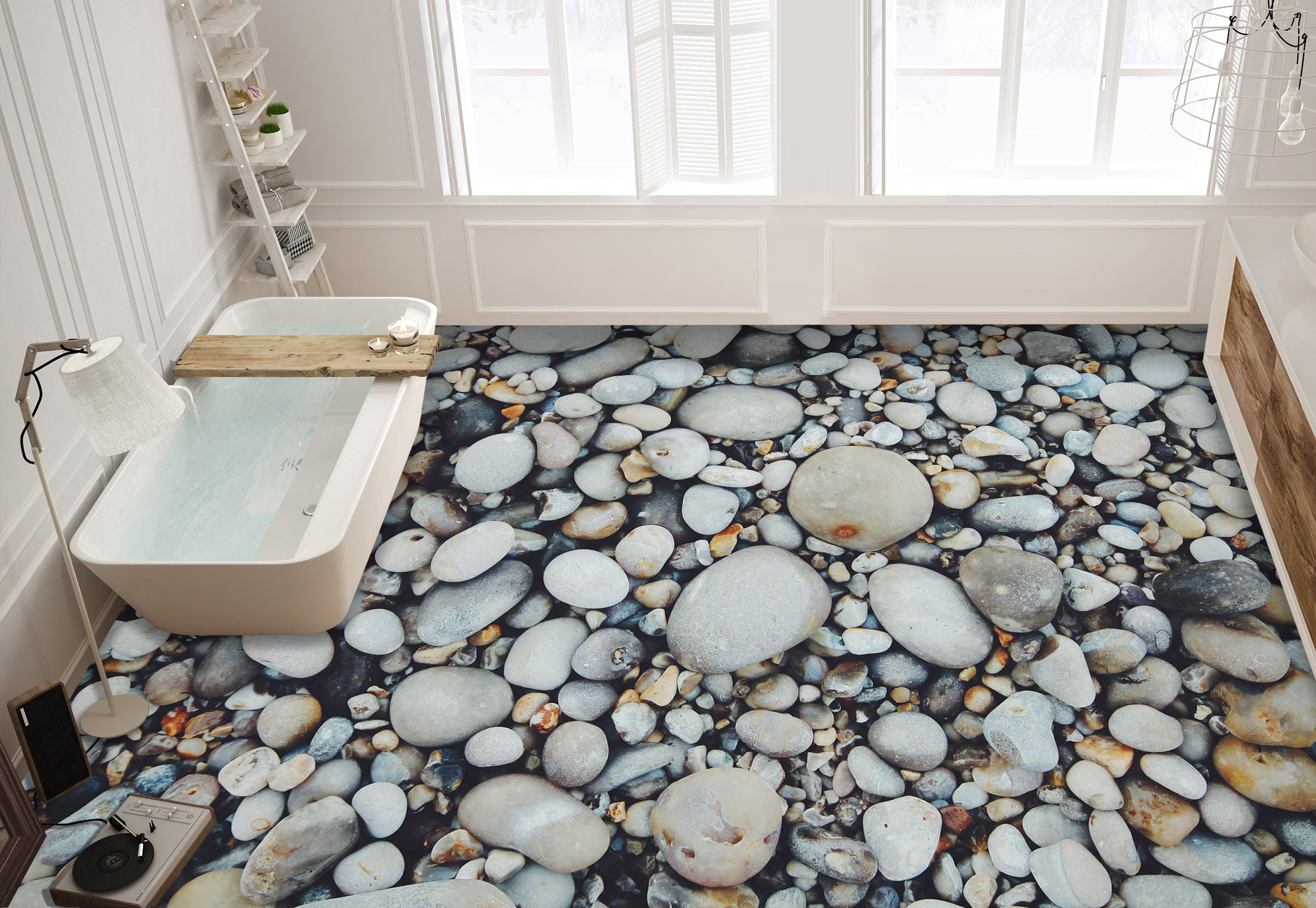 3D Simple White Pebbles 1499 Floor Mural
