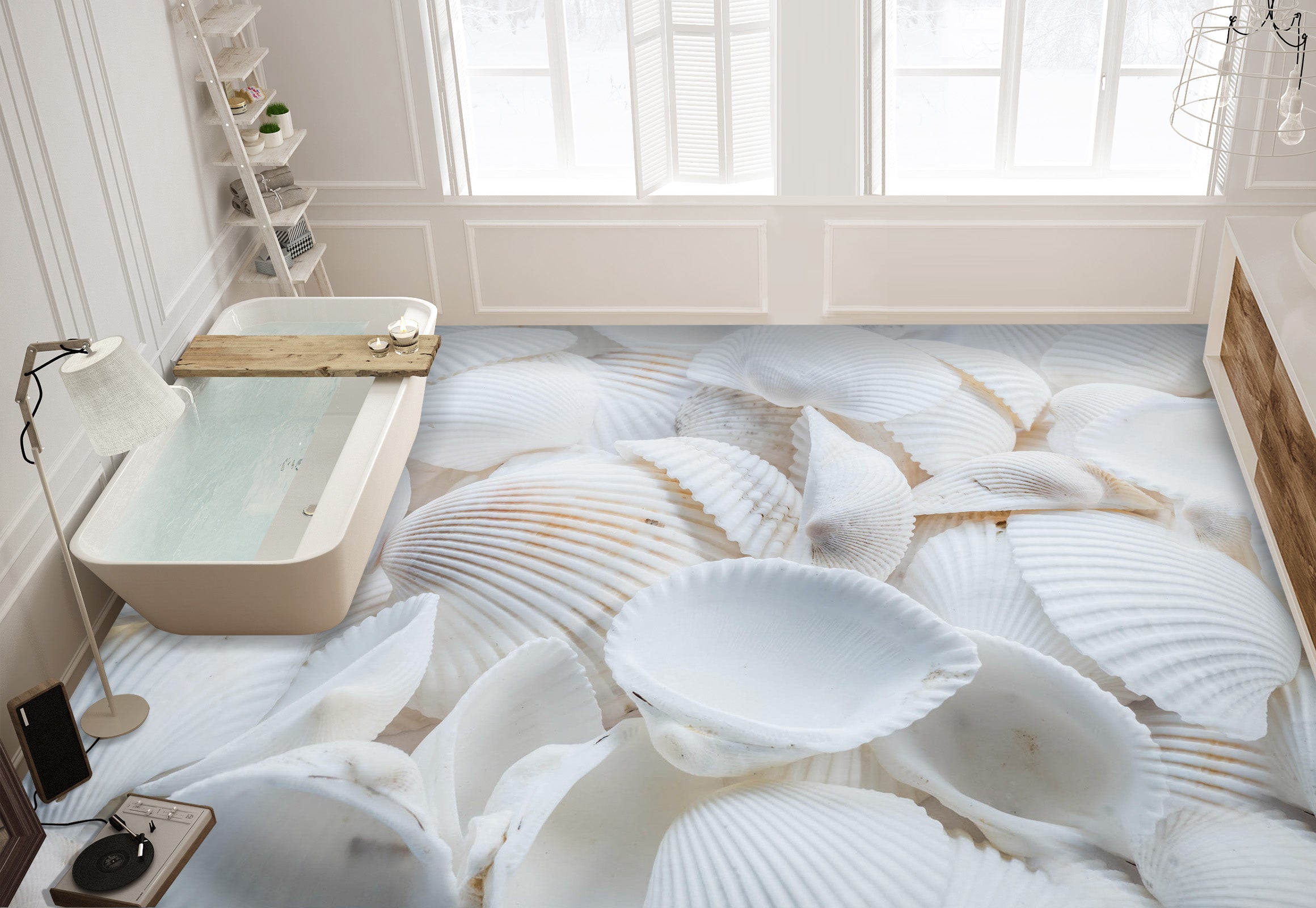 3D White Shells 868 Floor Mural  Wallpaper Murals Rug & Mat Print Epoxy waterproof bath floor