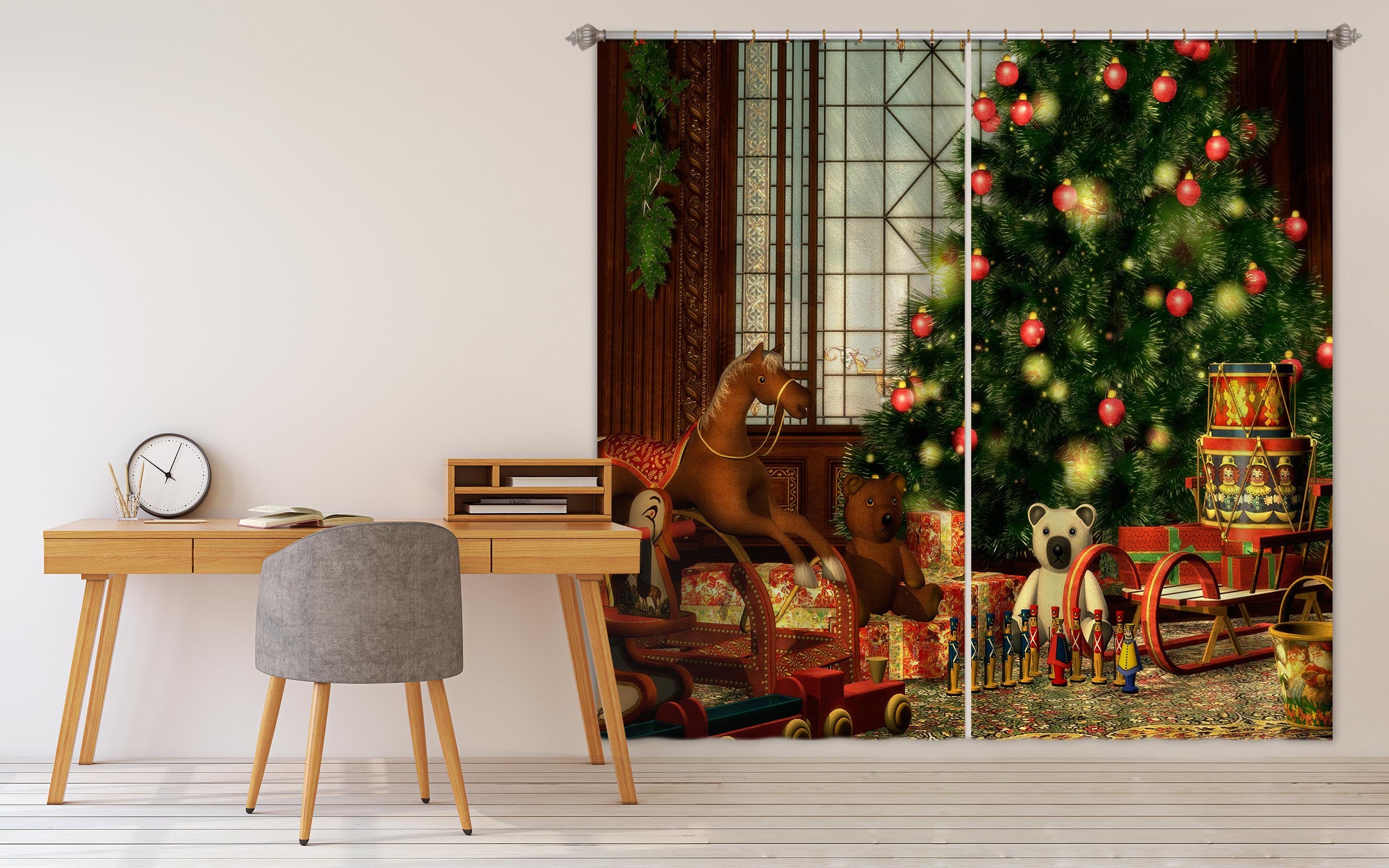 3D Tree Trojan Horse 53054 Christmas Curtains Drapes Xmas