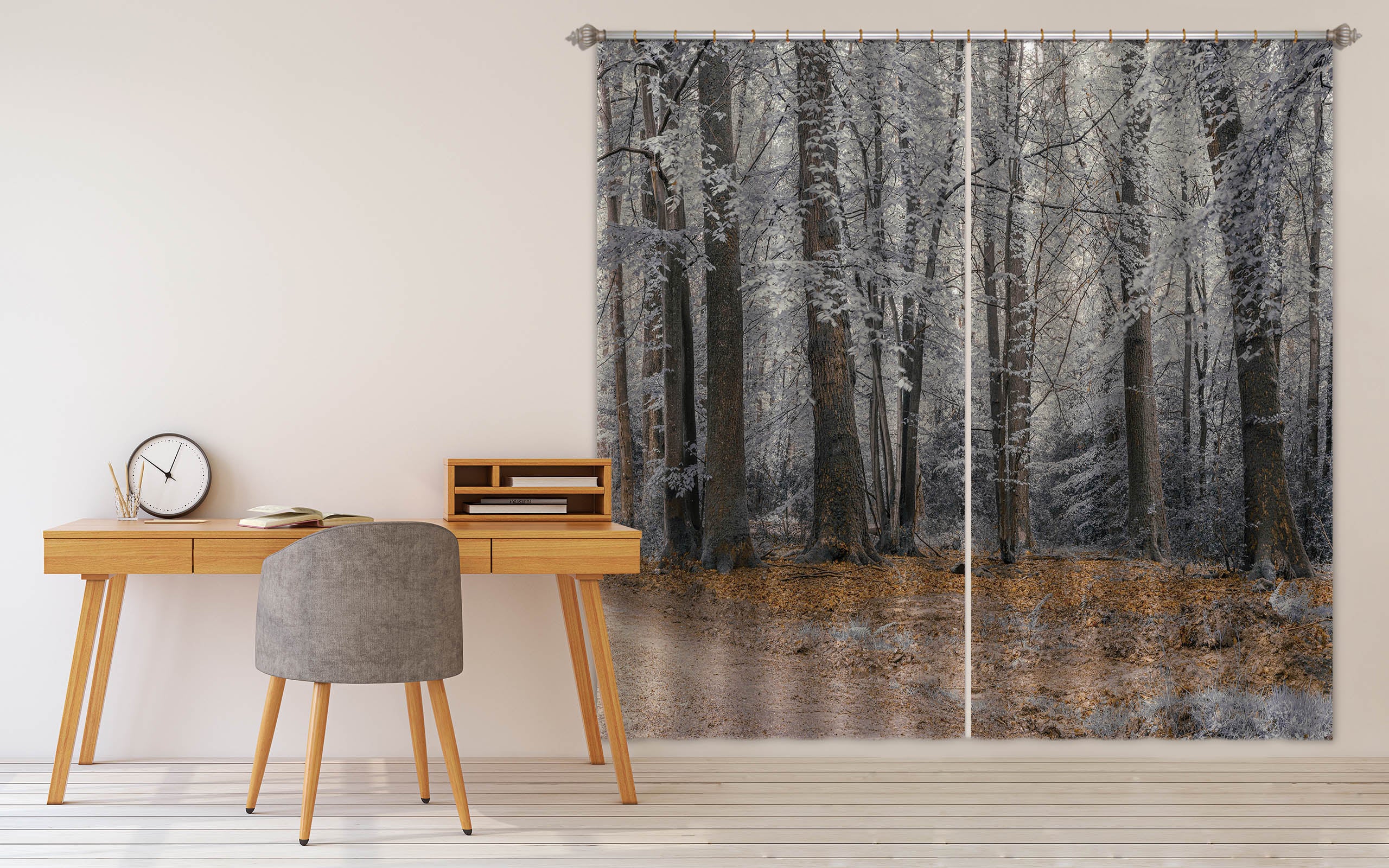 3D Grey Forest 6394 Assaf Frank Curtain Curtains Drapes