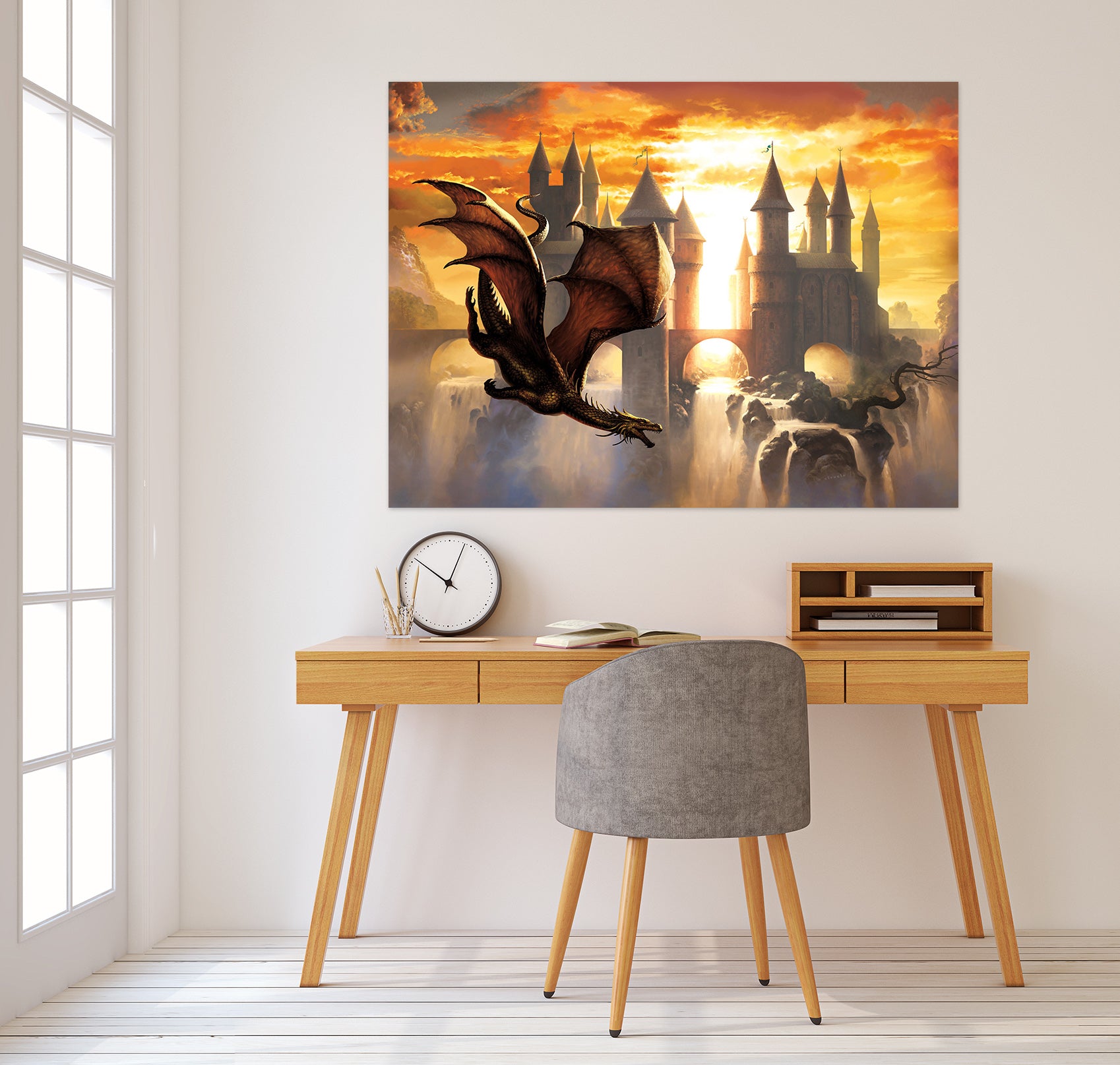 3D Sunset Castle Dragon 8044 Ciruelo Wall Sticker