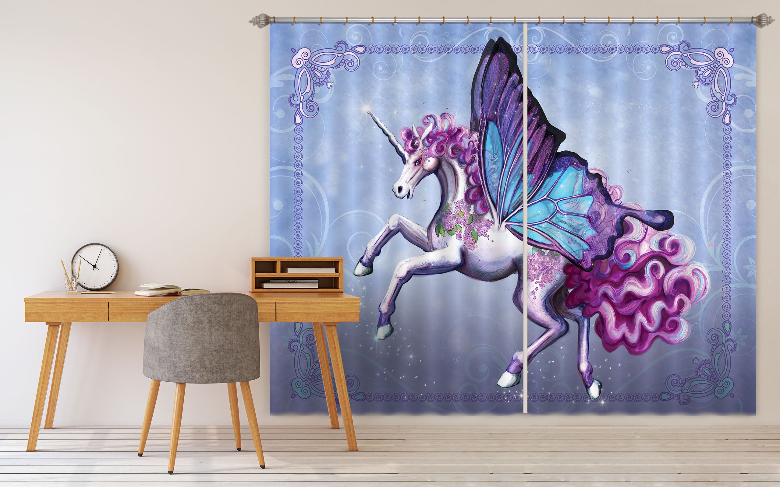 3D Wing Horse 104 Rose Catherine Khan Curtain Curtains Drapes