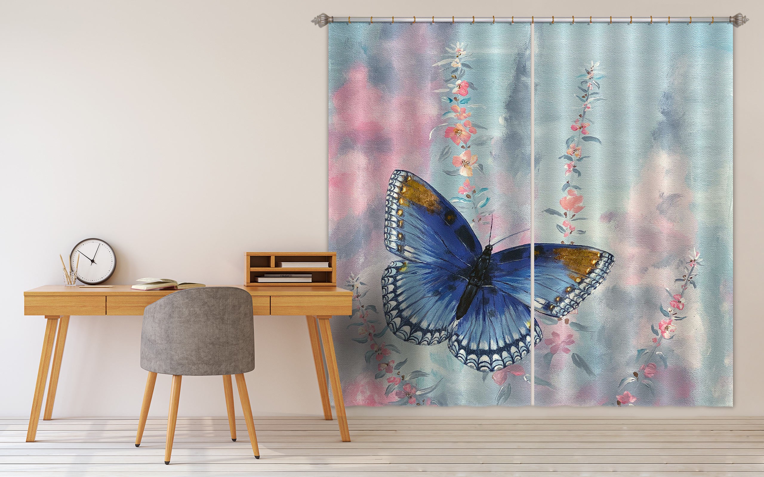 3D Butterfly Blue 9760 Marina Zotova Curtain Curtains Drapes