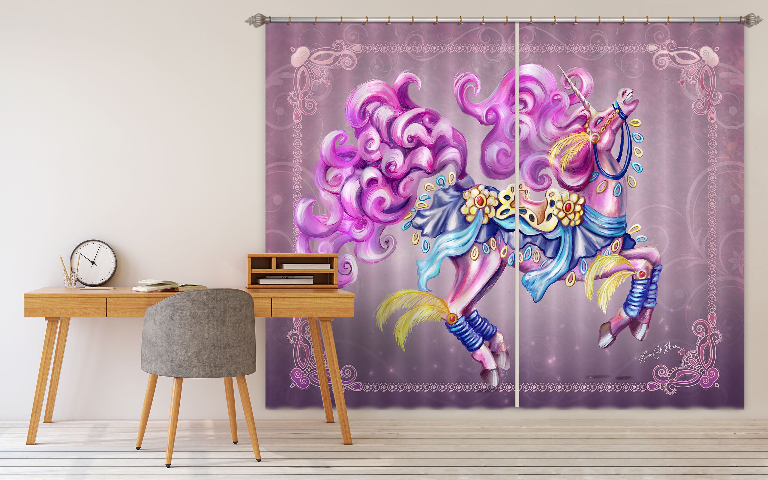 3D Purple Unicorn 115 Rose Catherine Khan Curtain Curtains Drapes