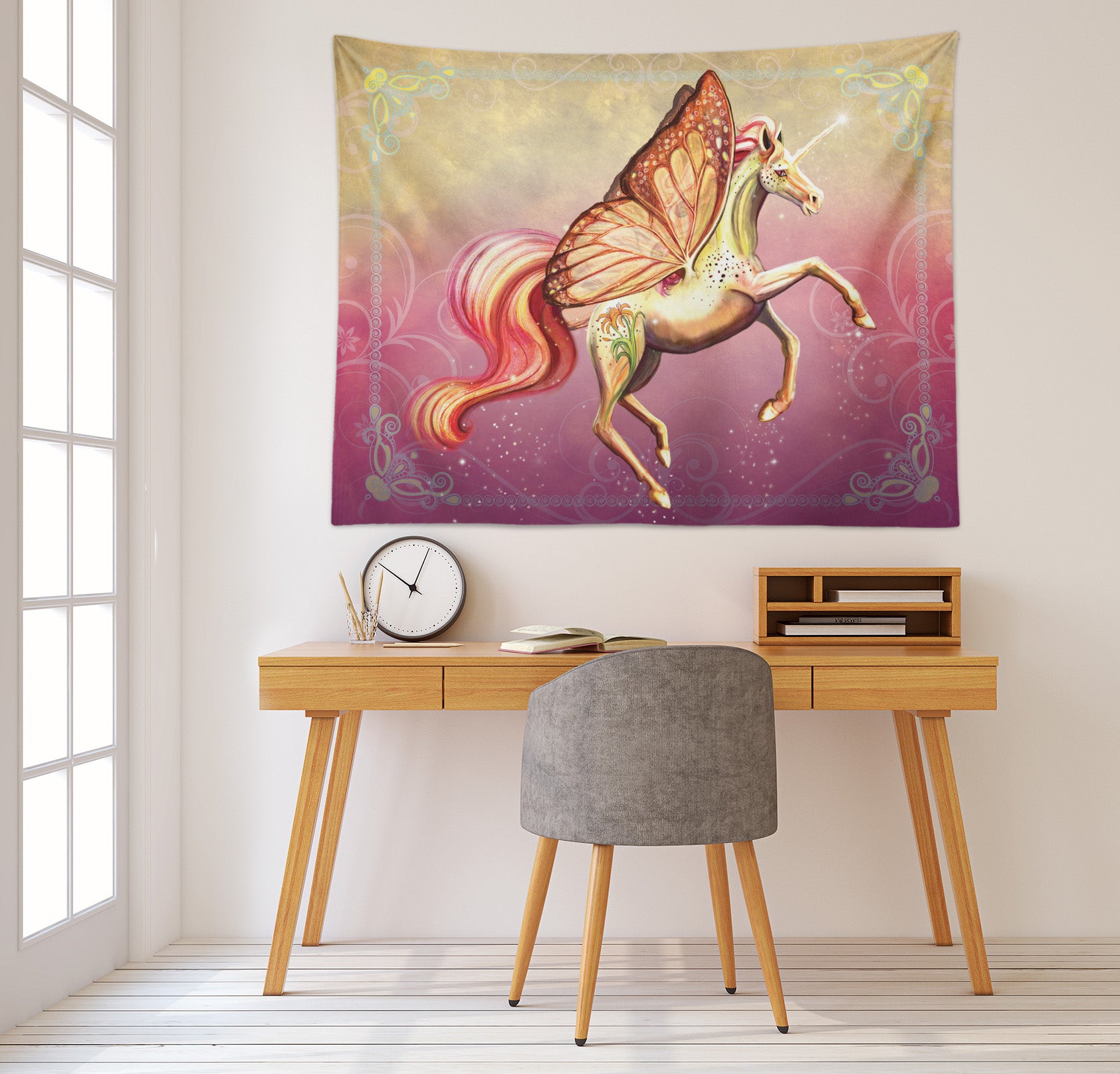 3D Yellow Butterfly Unicorn 945 Rose Catherine Khan Tapestry Hanging Cloth Hang