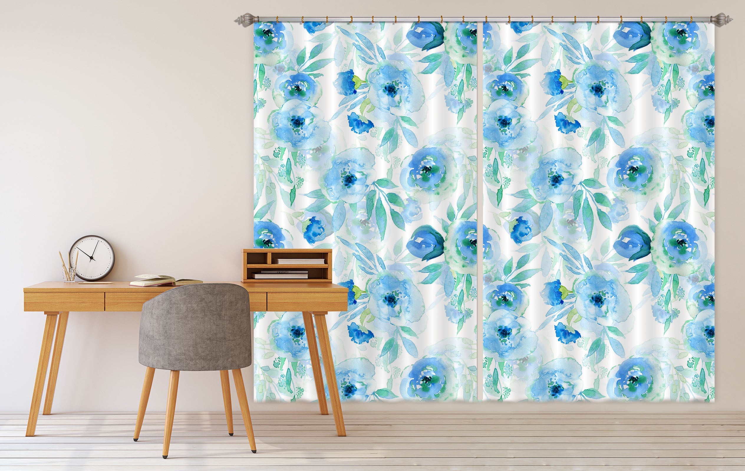 3D Blue Flower 238 Uta Naumann Curtain Curtains Drapes