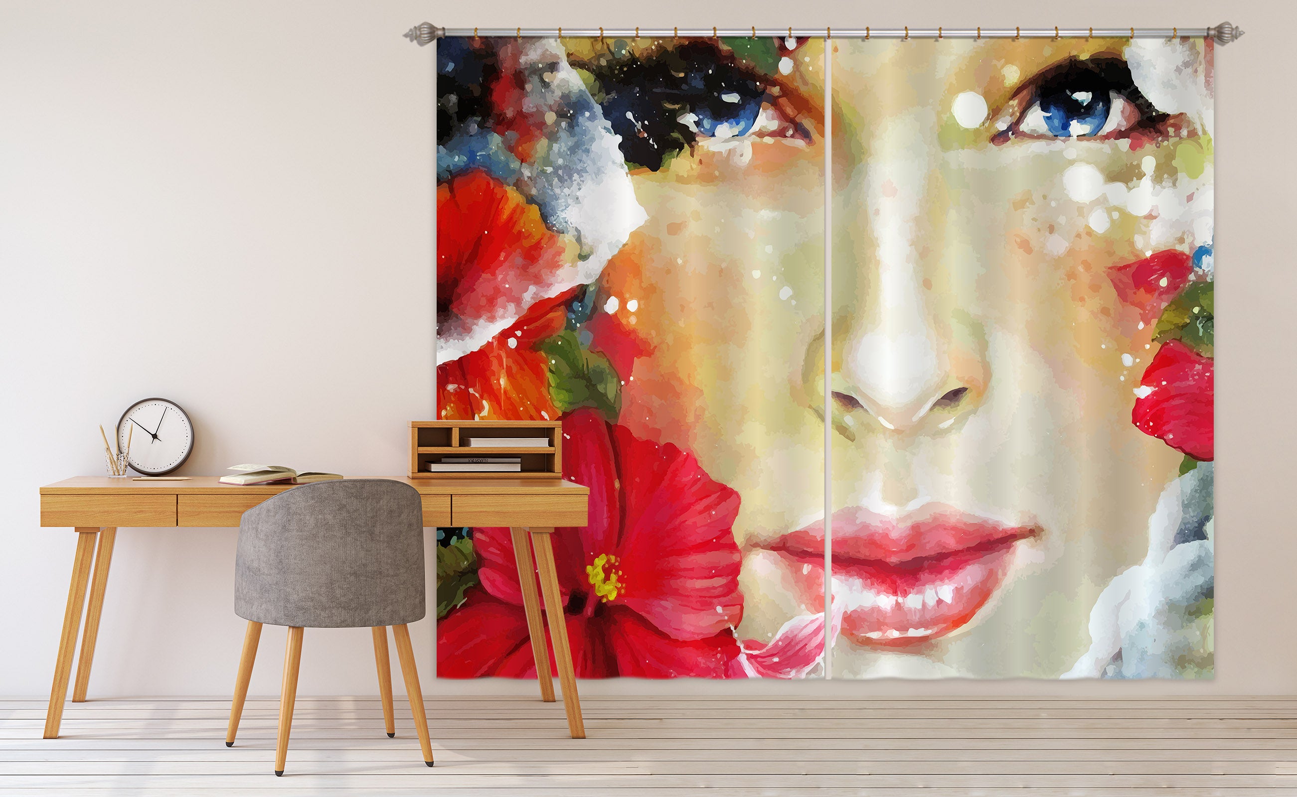 3D Red Lips Girl 764 Curtains Drapes