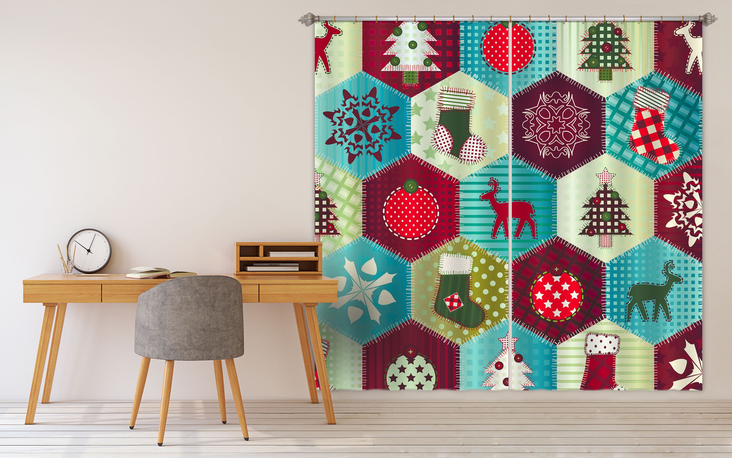 3D Hexagon Socks Snowflake Pattern 53087 Christmas Curtains Drapes Xmas