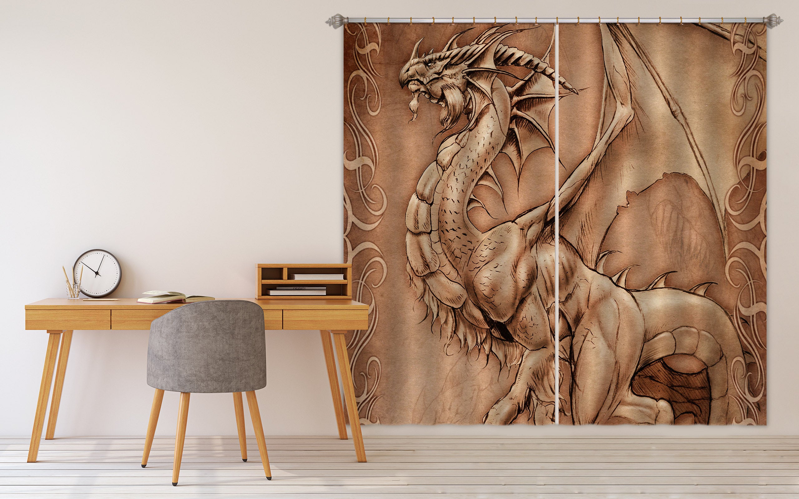 3D Dragon Painting 5079 Tom Wood Curtain Curtains Drapes