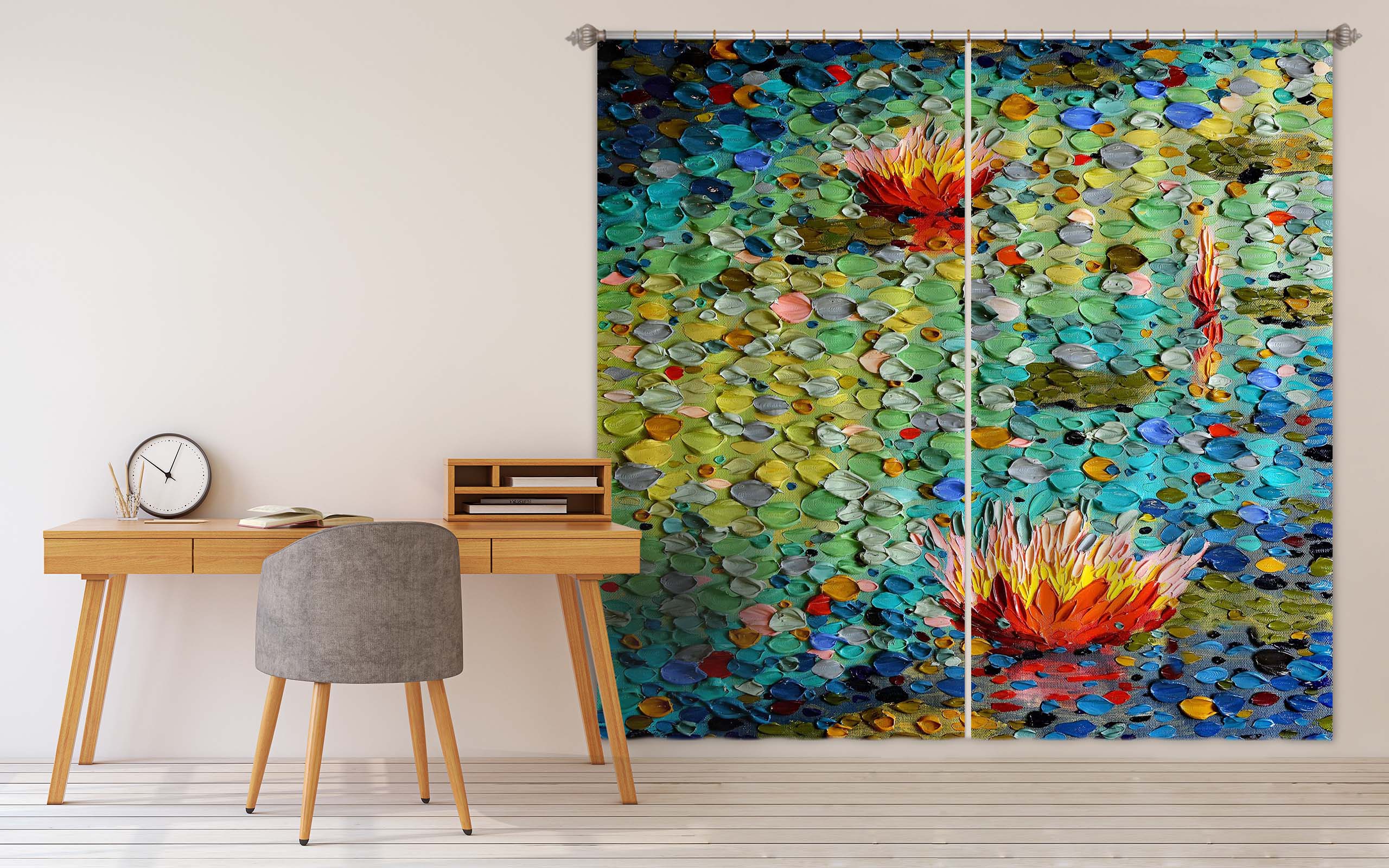 3D Lotus Pond 060 Dena Tollefson Curtain Curtains Drapes