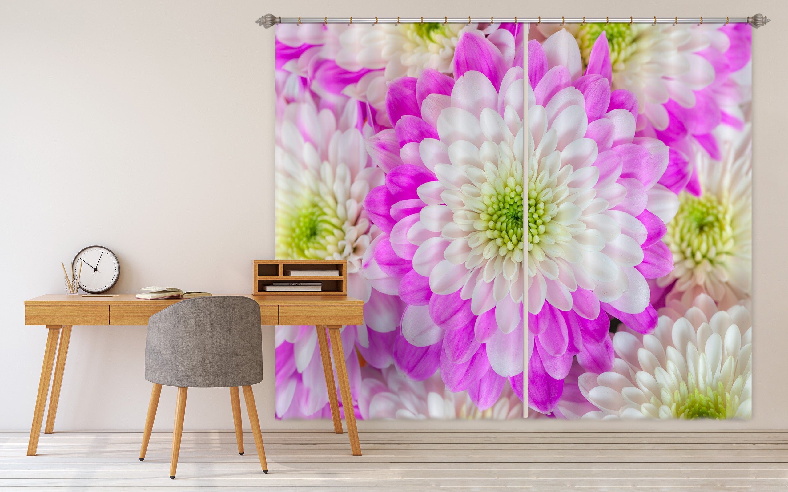 3D White Chrysanthemum 224 Assaf Frank Curtain Curtains Drapes