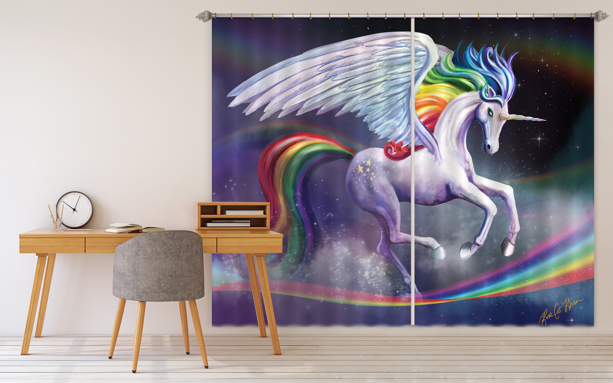 3D Winged Unicorn 116 Rose Catherine Khan Curtain Curtains Drapes