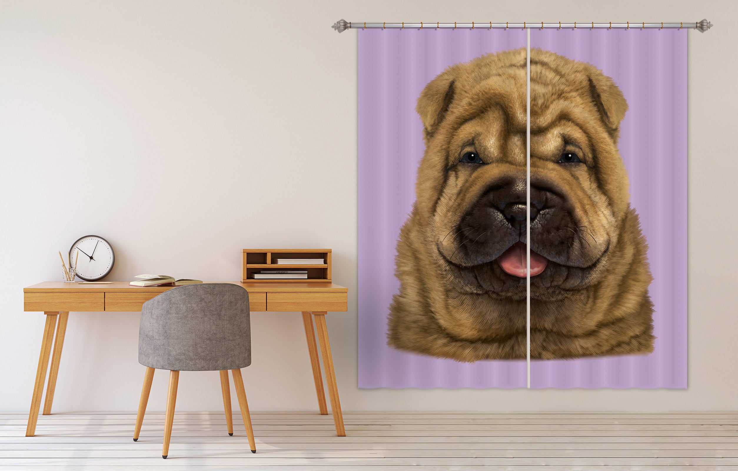 3D Shar Pei Puppy Portrait 069 Vincent Hie Curtain Curtains Drapes