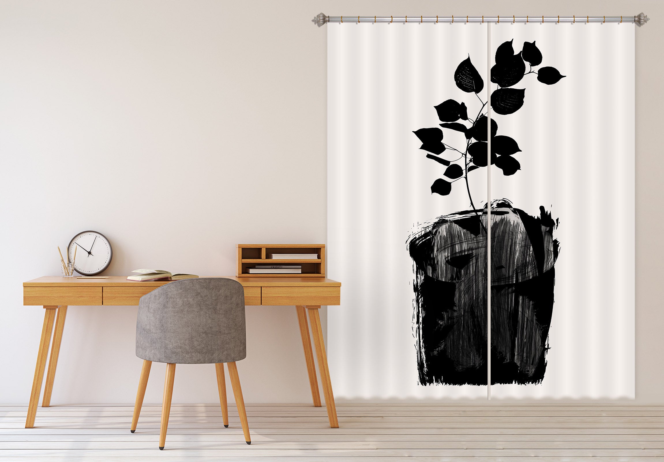 3D Black Leaves Growing 1106 Boris Draschoff Curtain Curtains Drapes