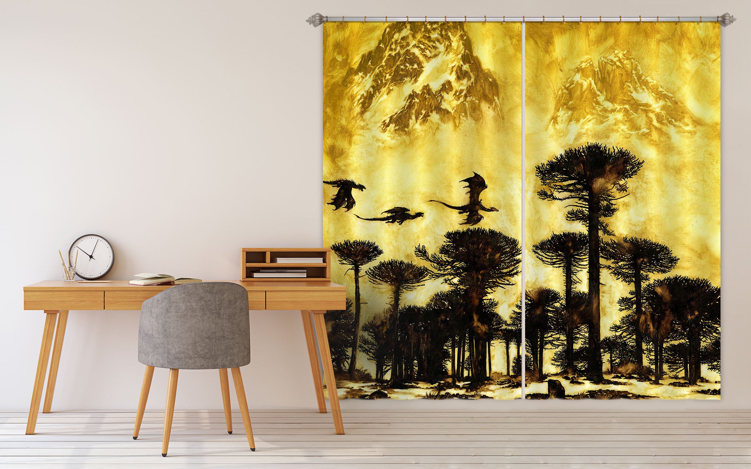 3D Forest Dragon Shadow 7216 Ciruelo Curtain Curtains Drapes