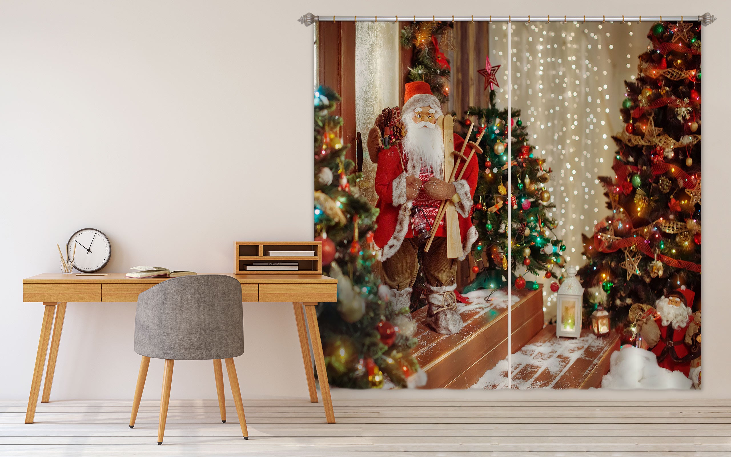 3D Santa Claus  Tree 53099 Christmas Curtains Drapes Xmas