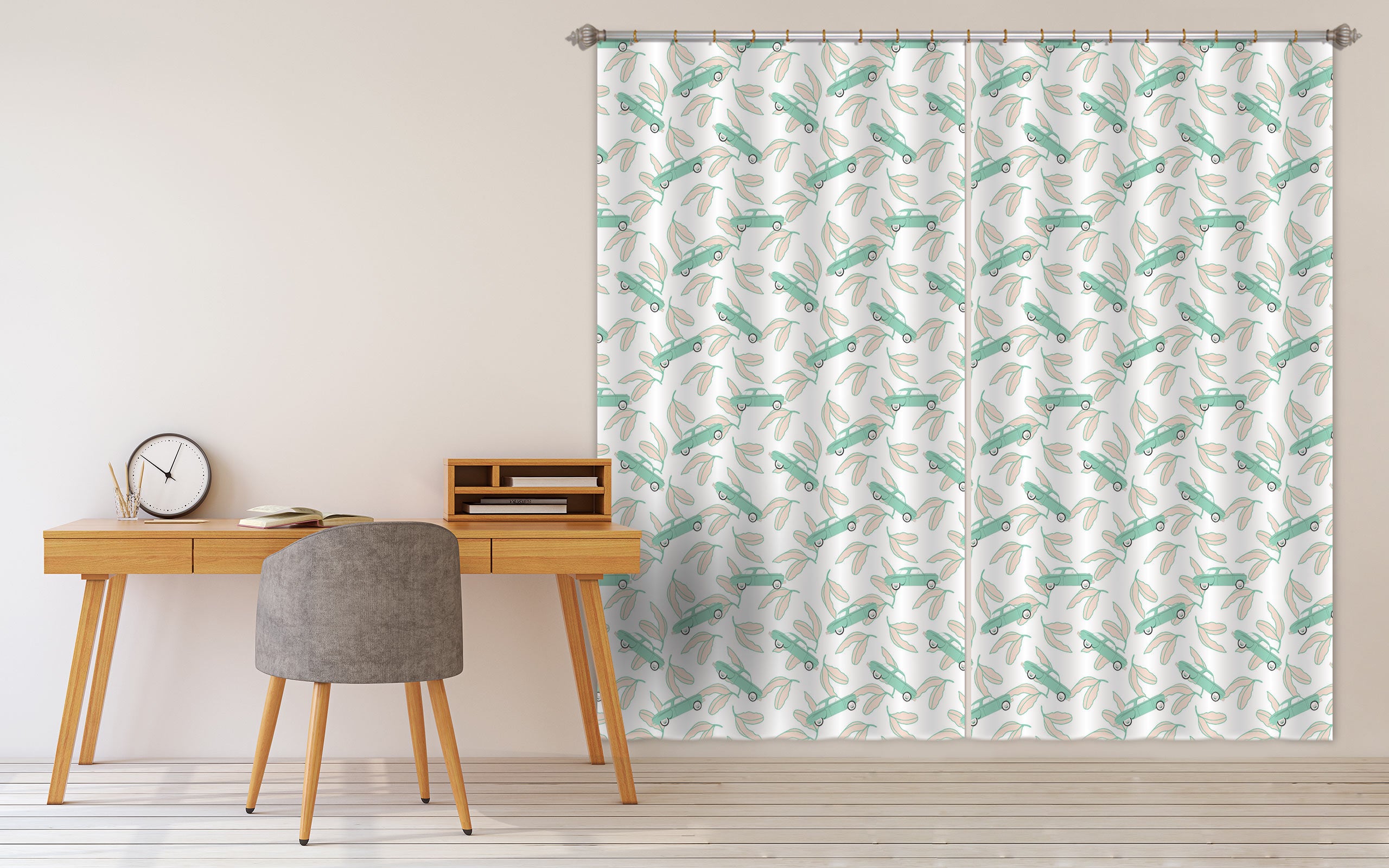 3D Green Car Leaves Pattern 98113 Kasumi Loffler Curtain Curtains Drapes