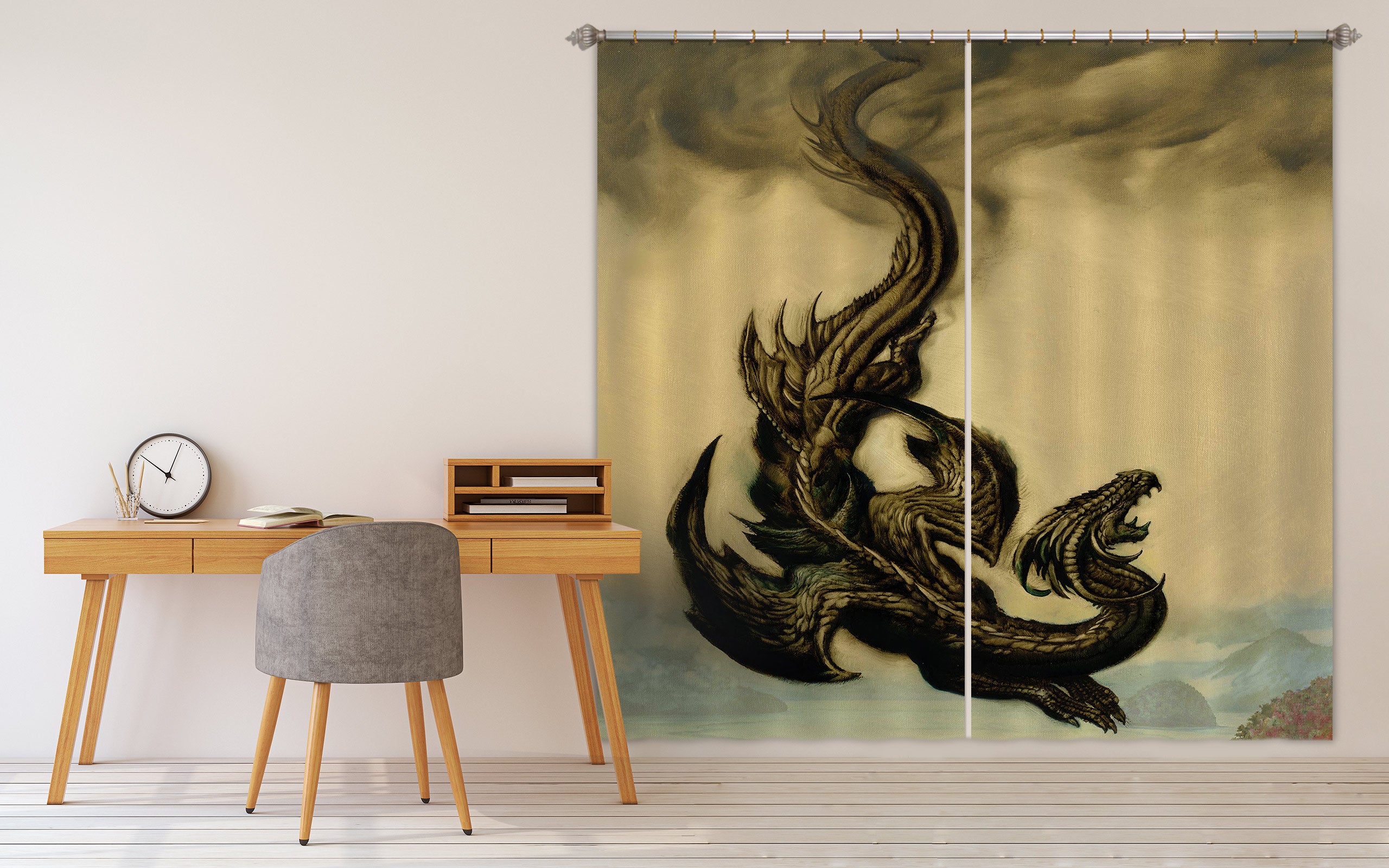 3D Black Dragon 8002 Ciruelo Curtain Curtains Drapes
