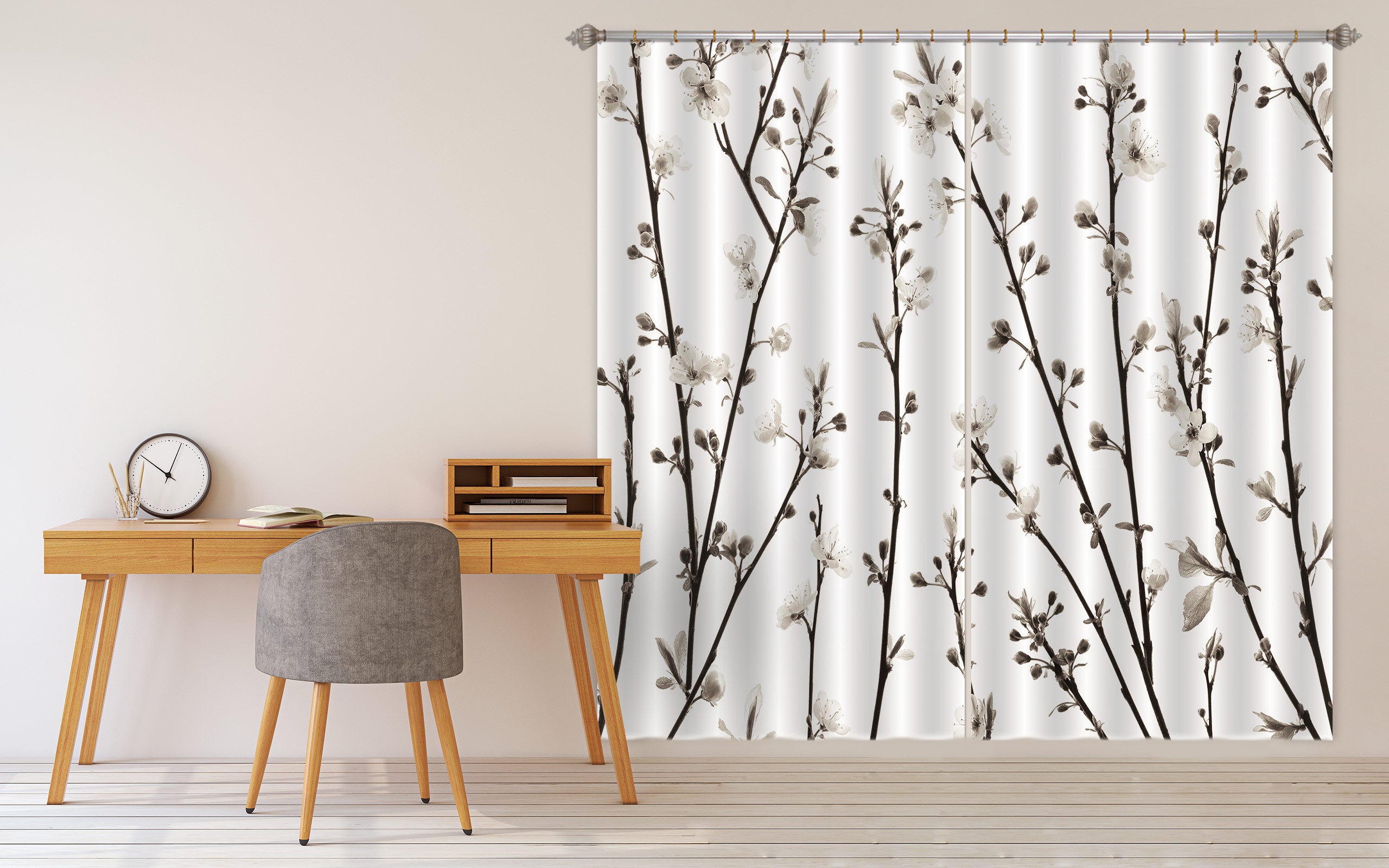 3D White Flower Branch 6503 Assaf Frank Curtain Curtains Drapes
