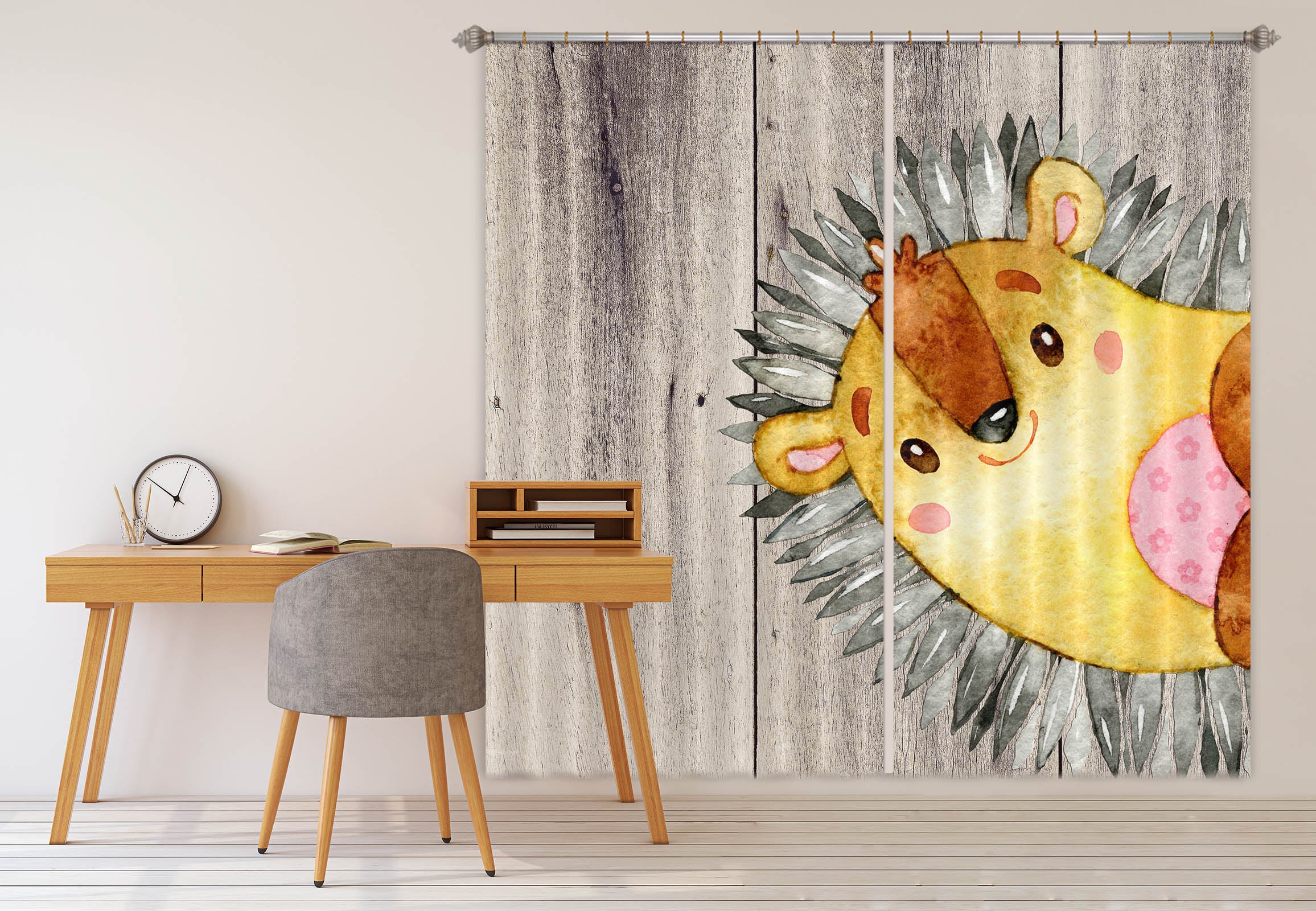 3D Yellow Hedgehog 158 Uta Naumann Curtain Curtains Drapes