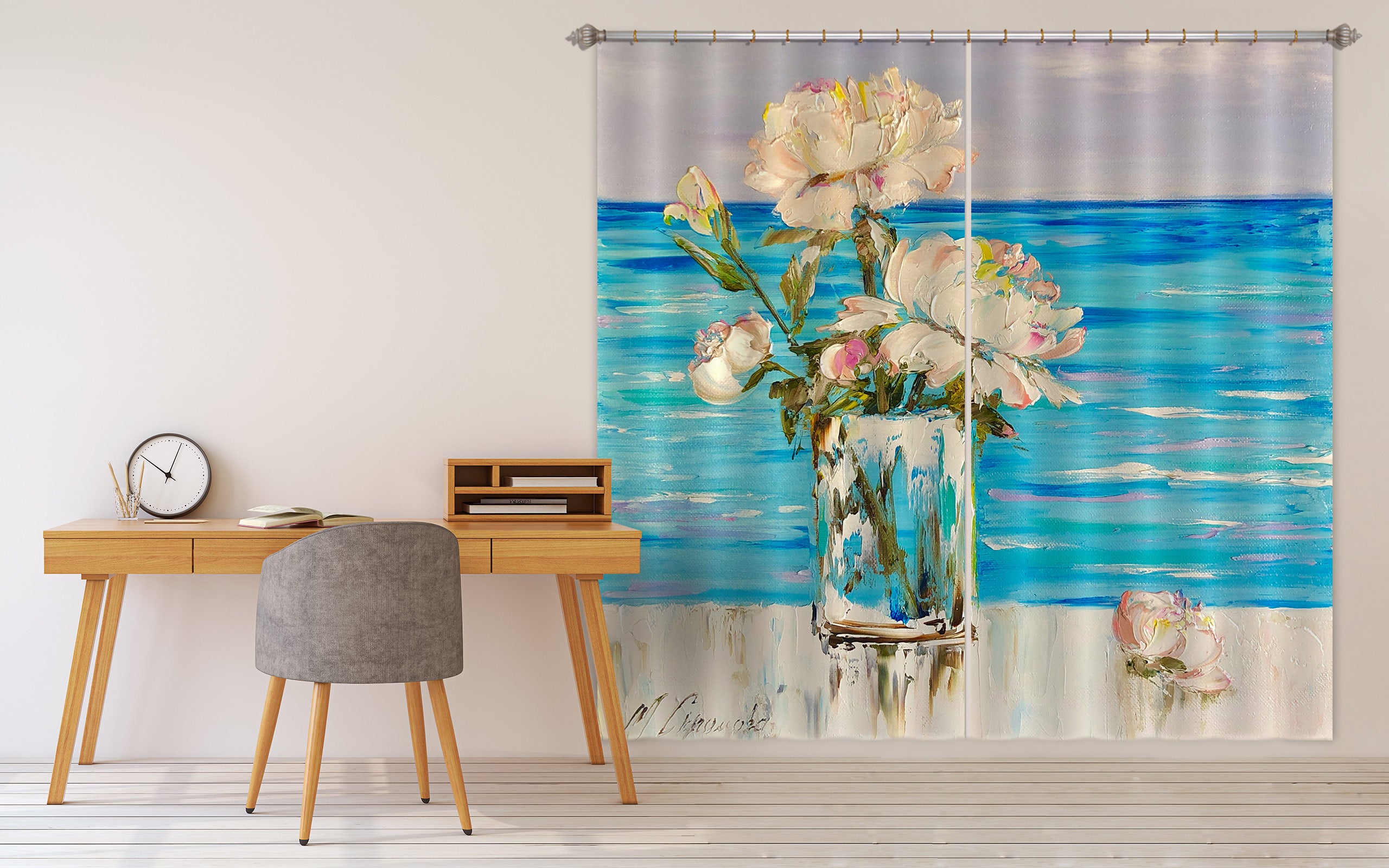 3D Blue Ocean Flower 385 Skromova Marina Curtain Curtains Drapes