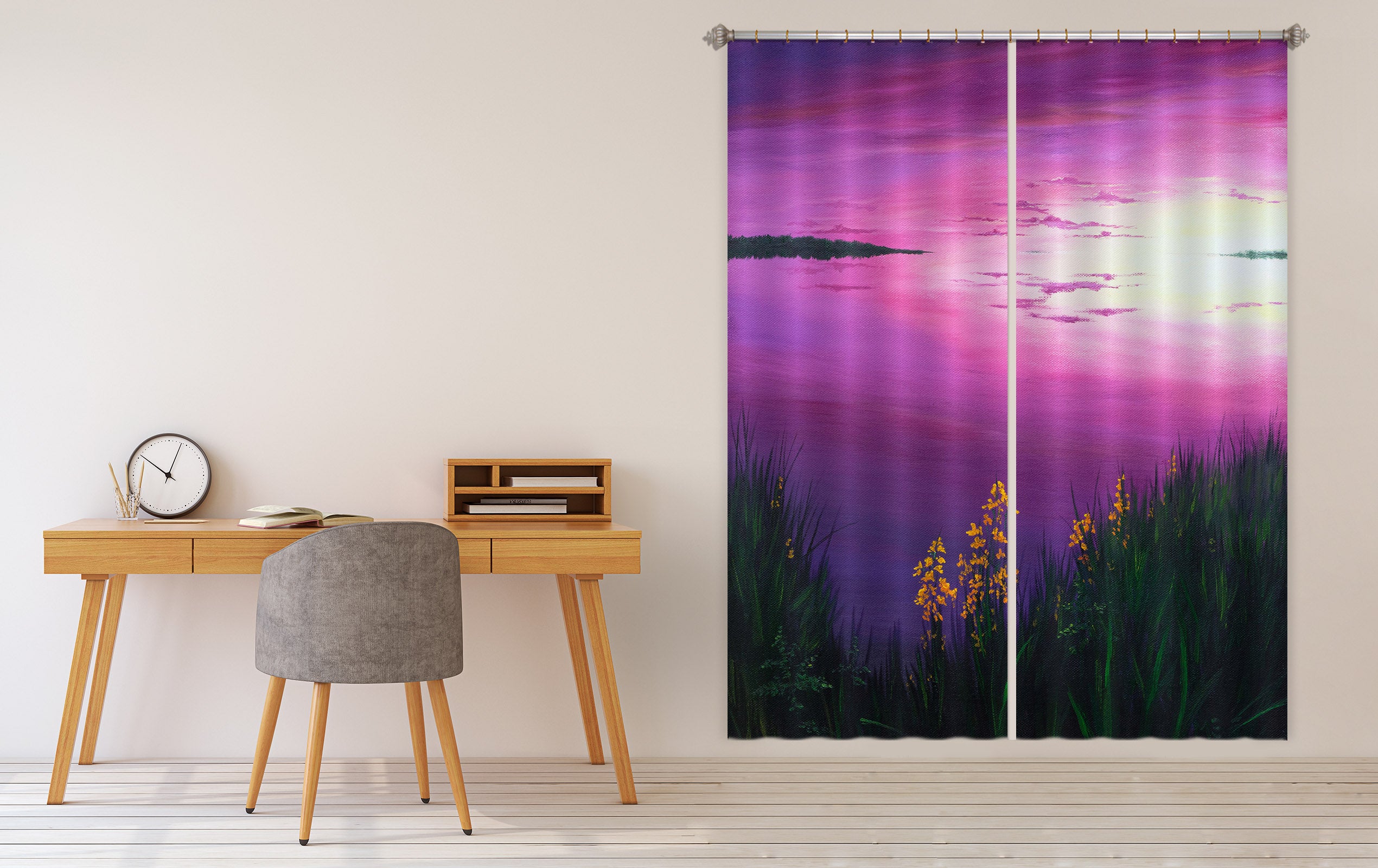 3D Grass Purple Sky 1734 Marina Zotova Curtain Curtains Drapes