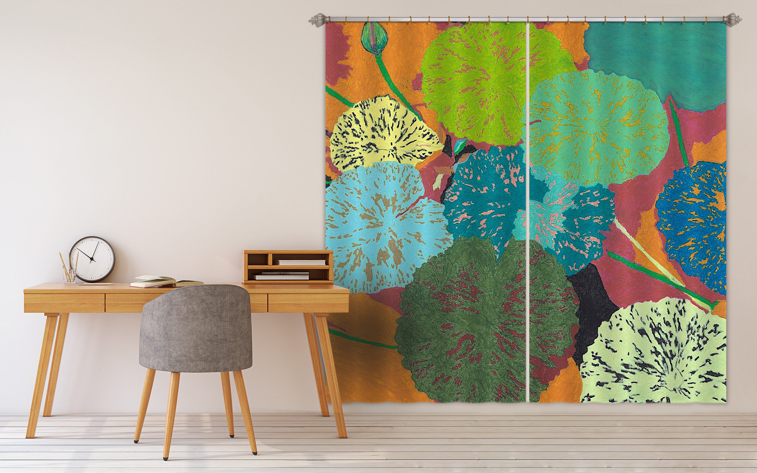 3D Painted Lotus Leaf 283 Allan P. Friedlander Curtain Curtains Drapes