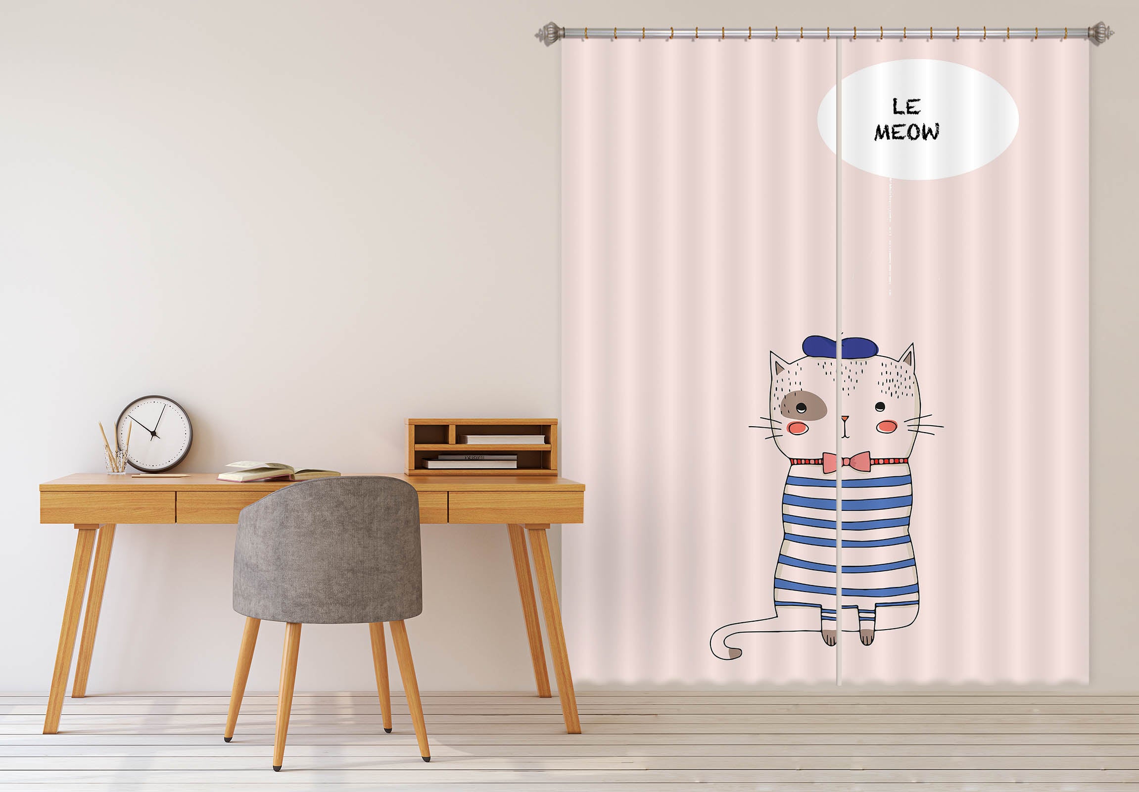 3D Blue Striped Kitten 1074 Boris Draschoff Curtain Curtains Drapes