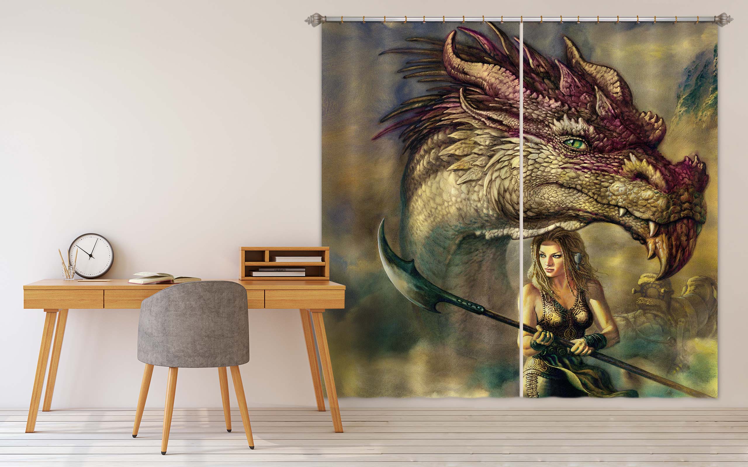 3D Dragon Woman 8018 Ciruelo Curtain Curtains Drapes