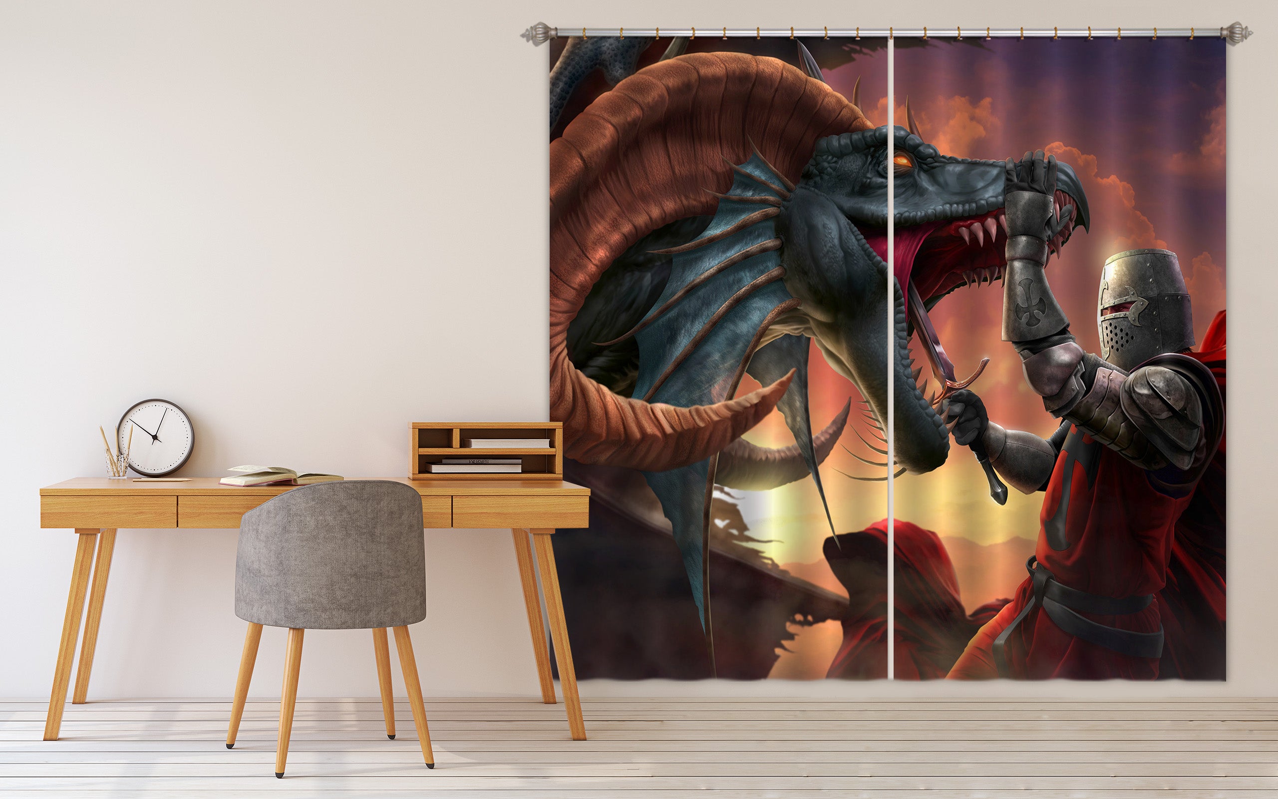 3D Warrior Dragon 5076 Tom Wood Curtain Curtains Drapes