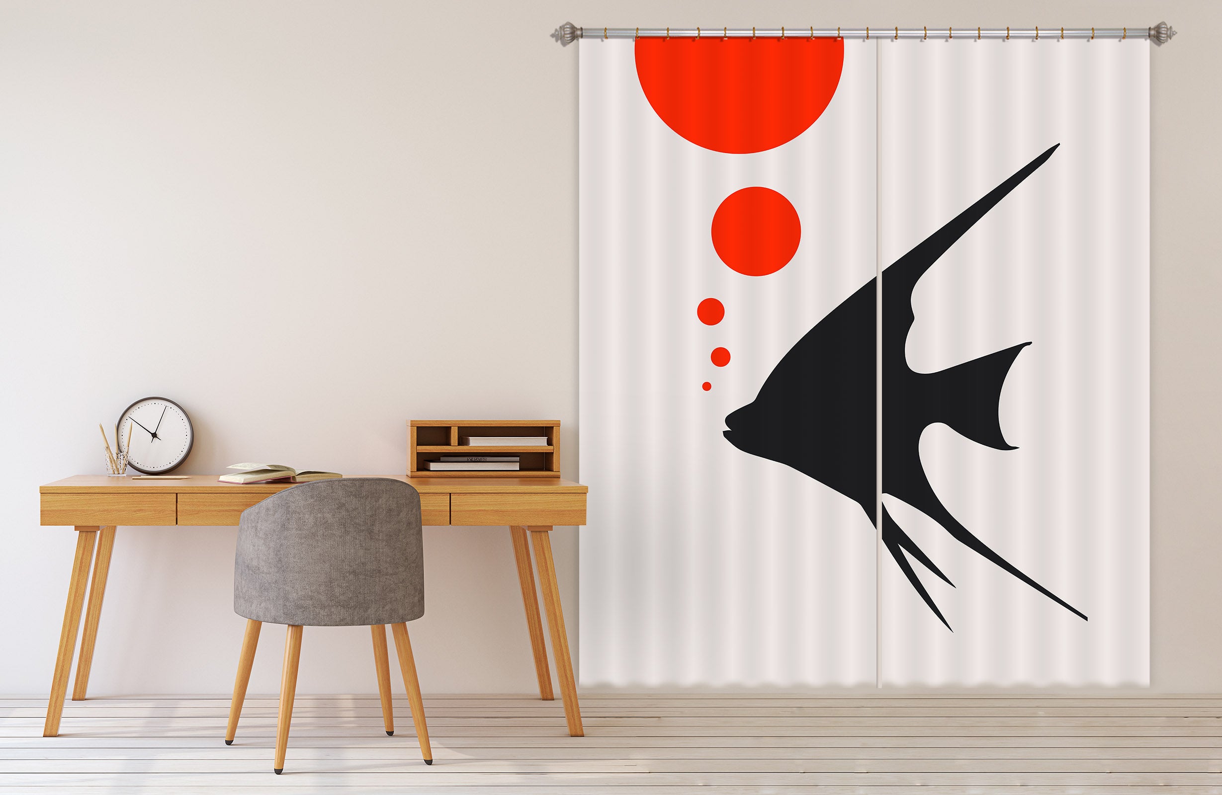 3D Black Fish 1015 Boris Draschoff Curtain Curtains Drapes