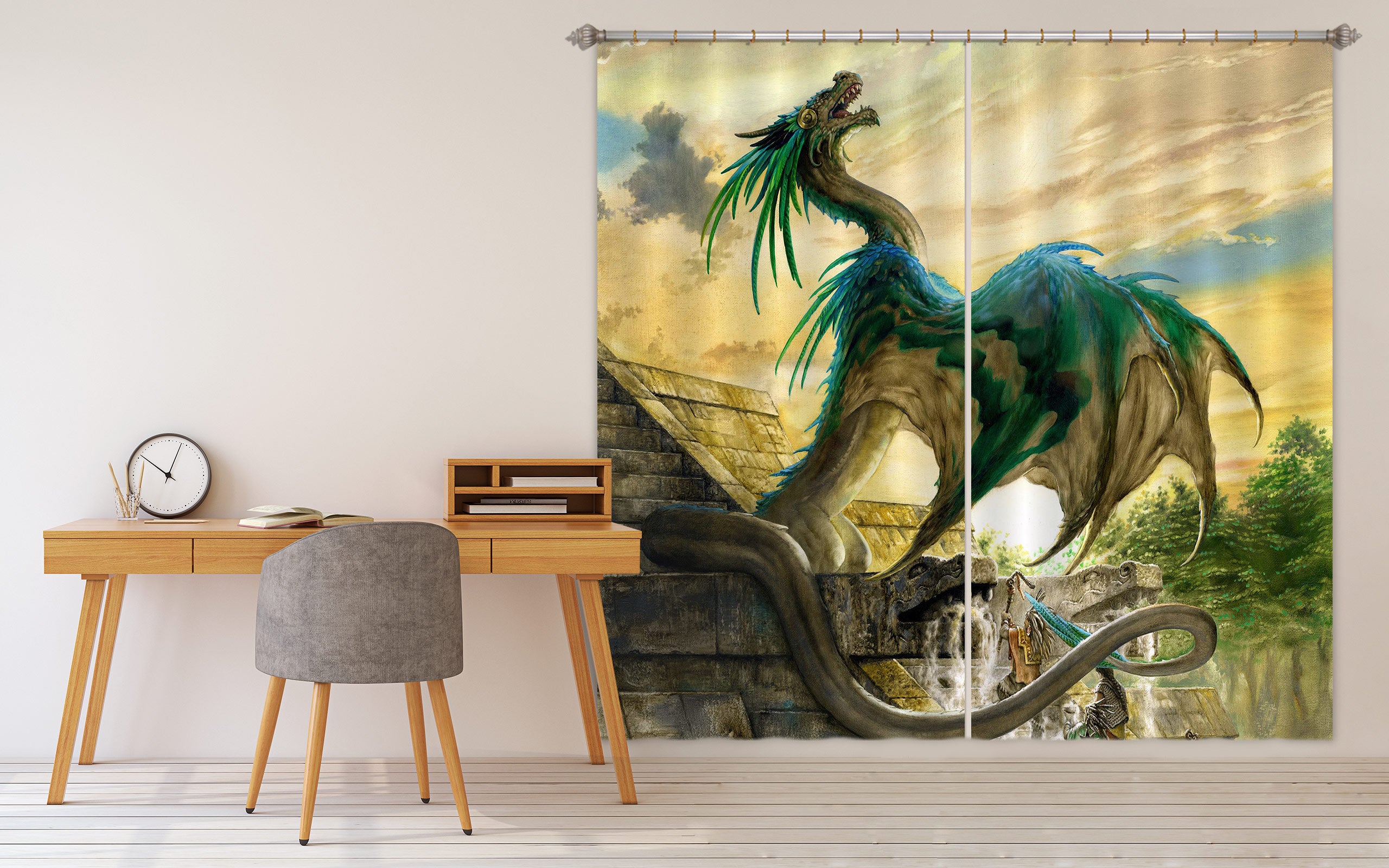 3D Blue-Green Dragon 8014 Ciruelo Curtain Curtains Drapes