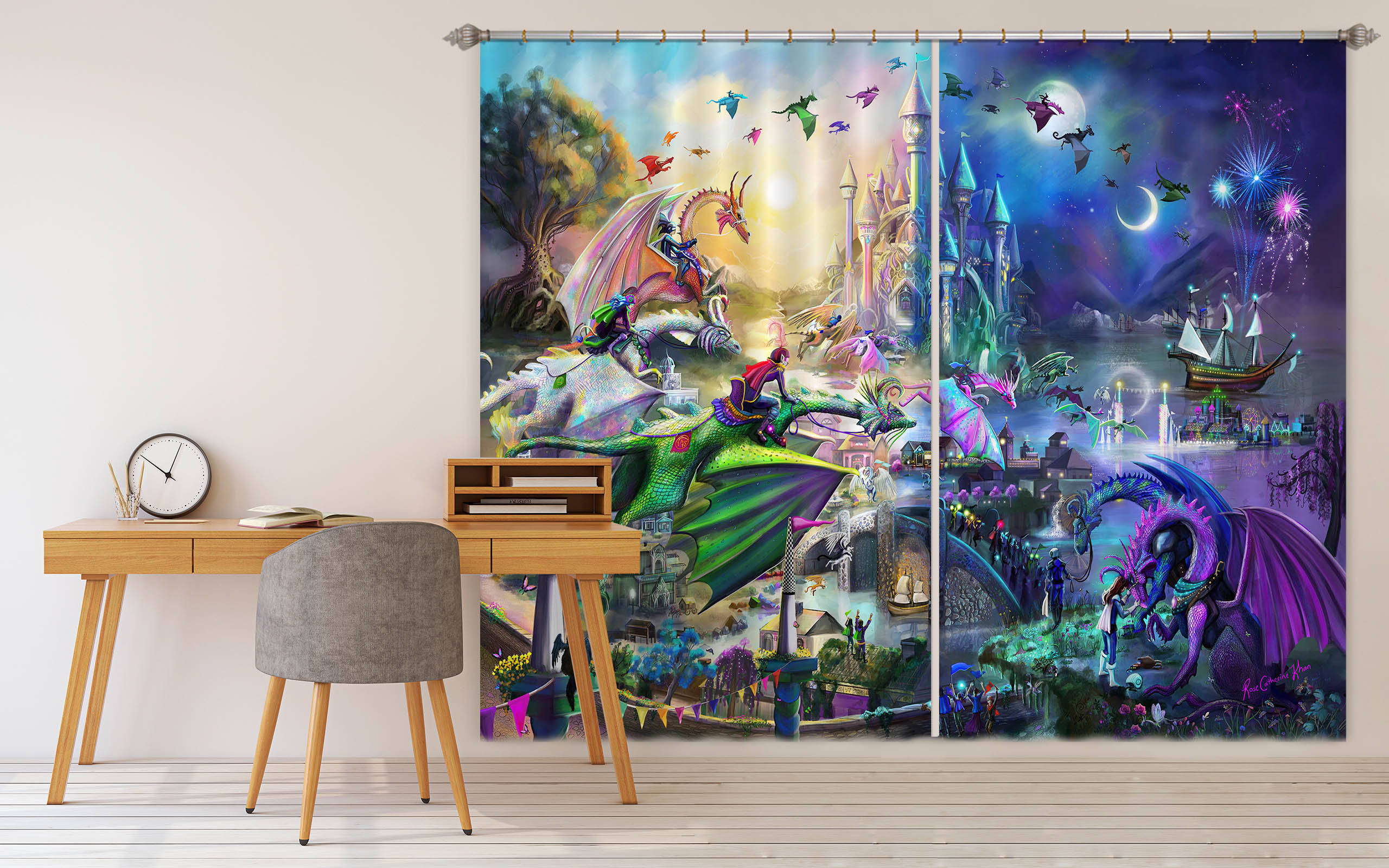 3D Wonderland 110 Rose Catherine Khan Curtain Curtains Drapes