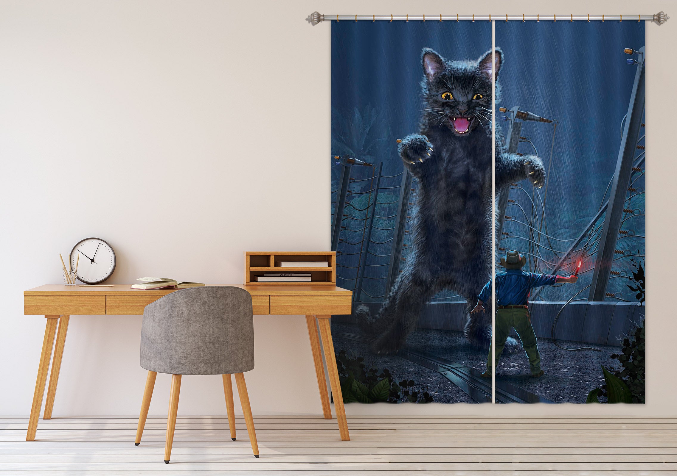 3D Jurassic Kitty 047 Vincent Hie Curtain Curtains Drapes