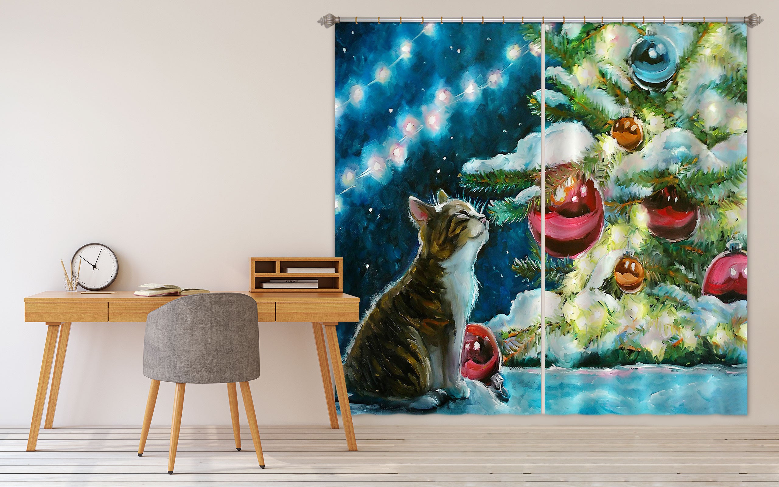 3D Cat Tree Red Ball 53127 Christmas Curtains Drapes Xmas