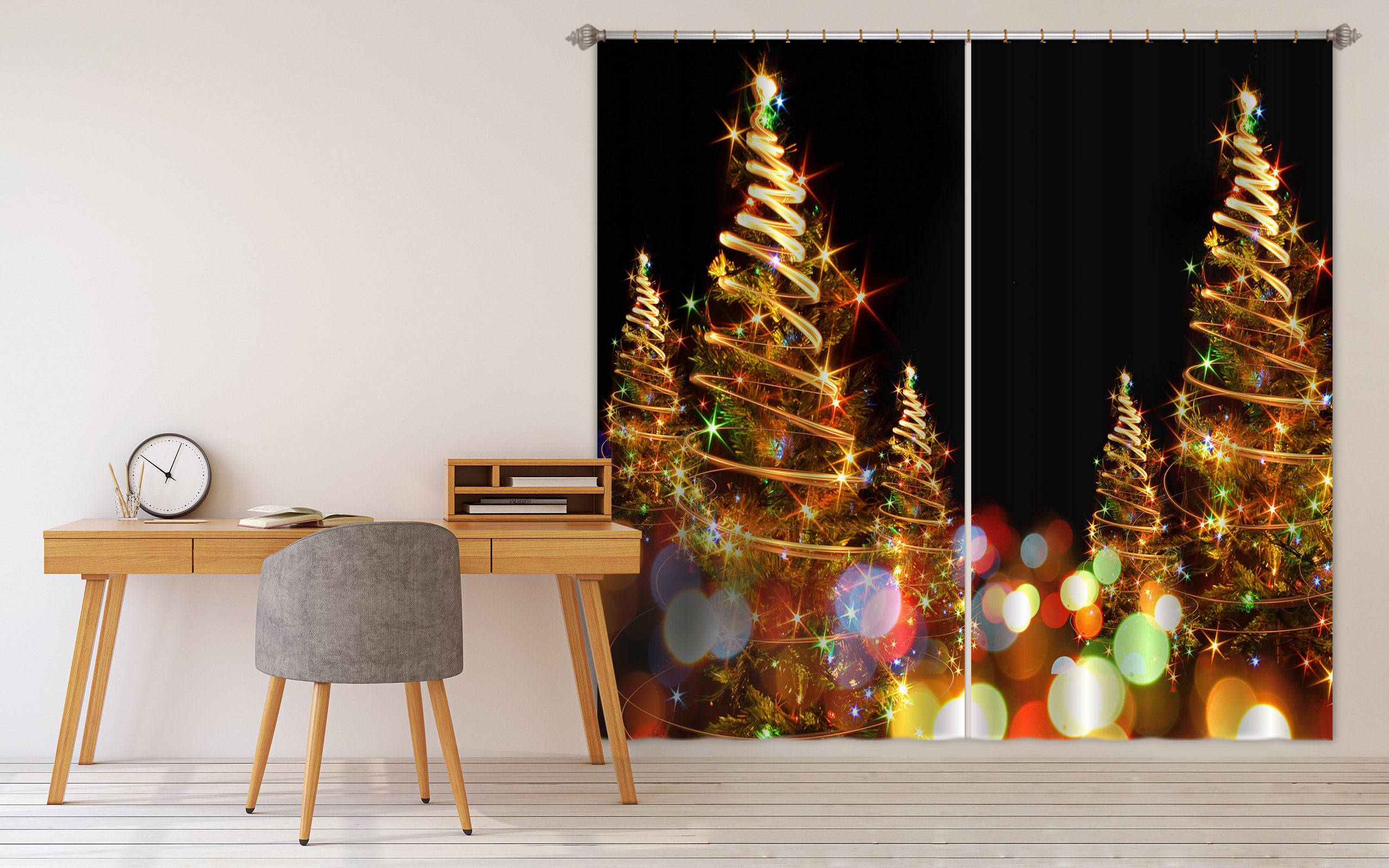 3D Colored Lights Tree 53057 Christmas Curtains Drapes Xmas