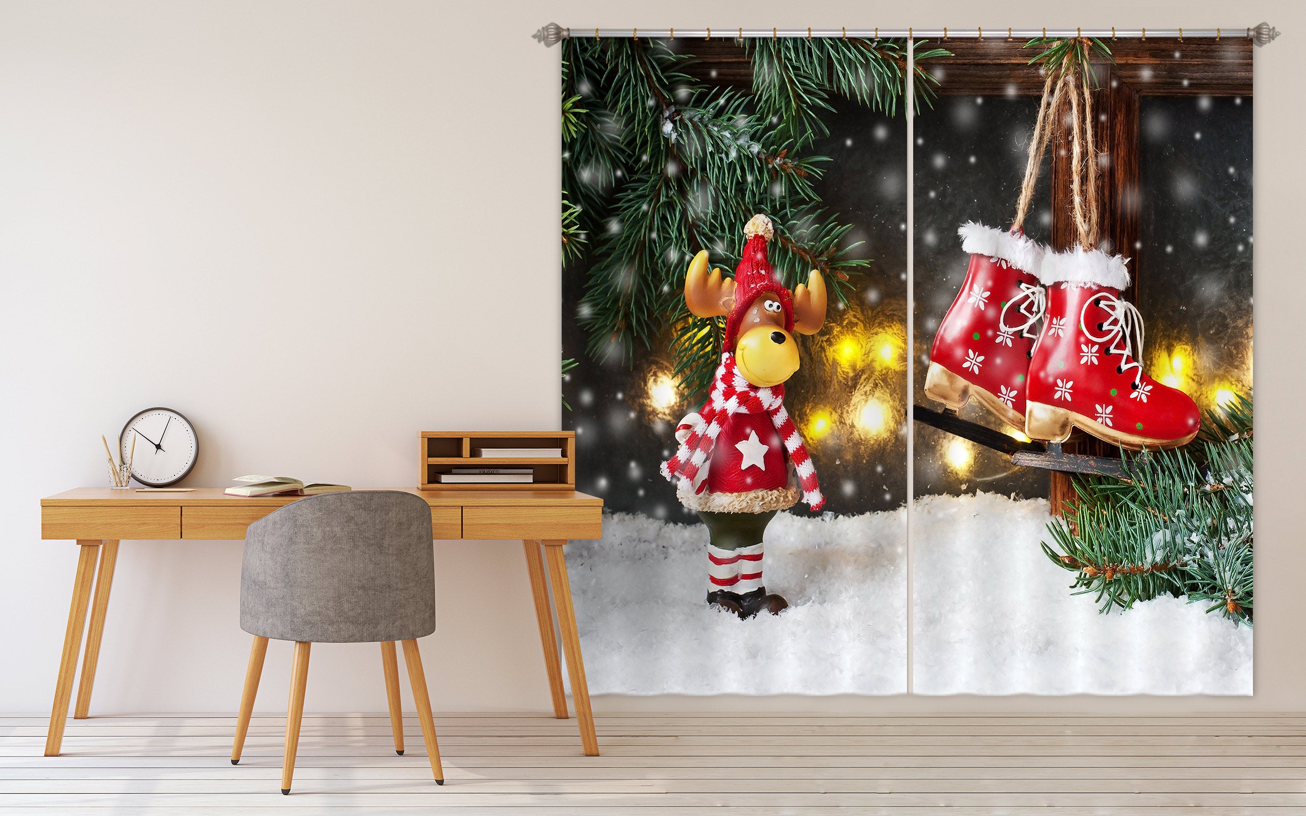 3D Snowshoe Deer 53152 Christmas Curtains Drapes Xmas