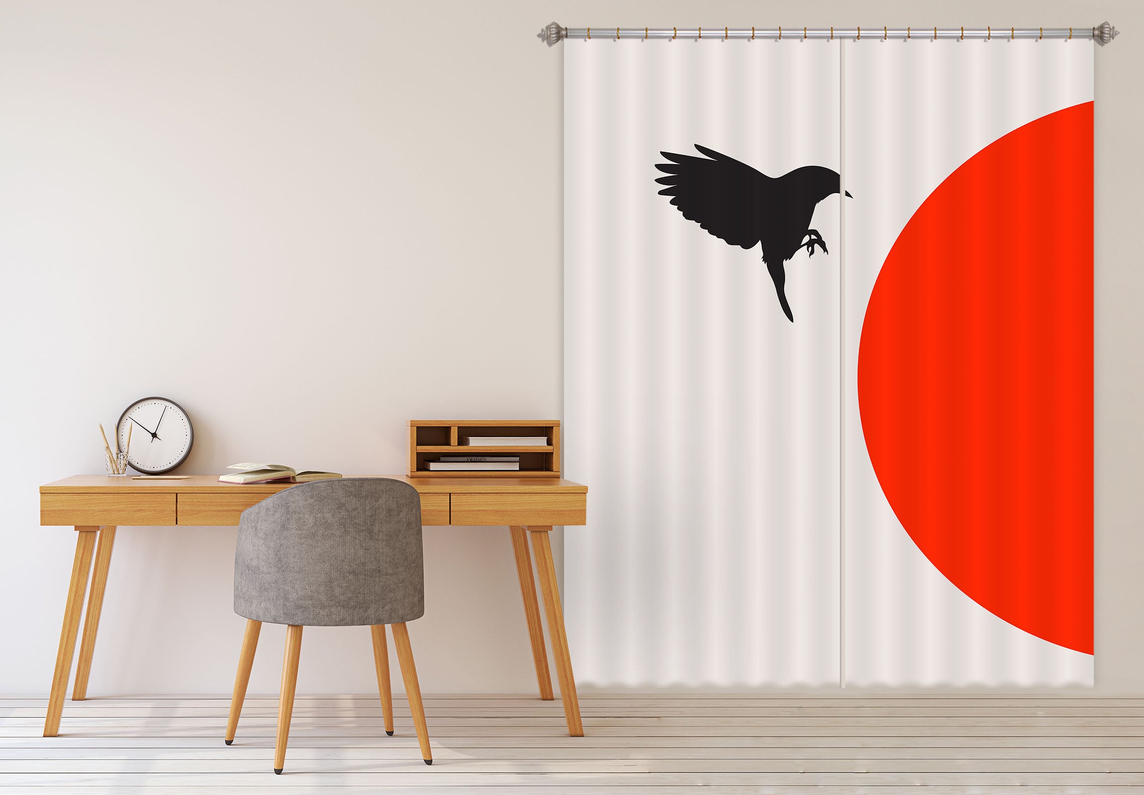 3D Black Sparrow 1028 Boris Draschoff Curtain Curtains Drapes