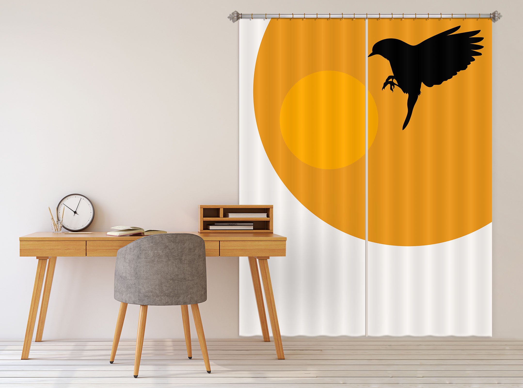 3D Yellow Sun Bird 1118 Boris Draschoff Curtain Curtains Drapes