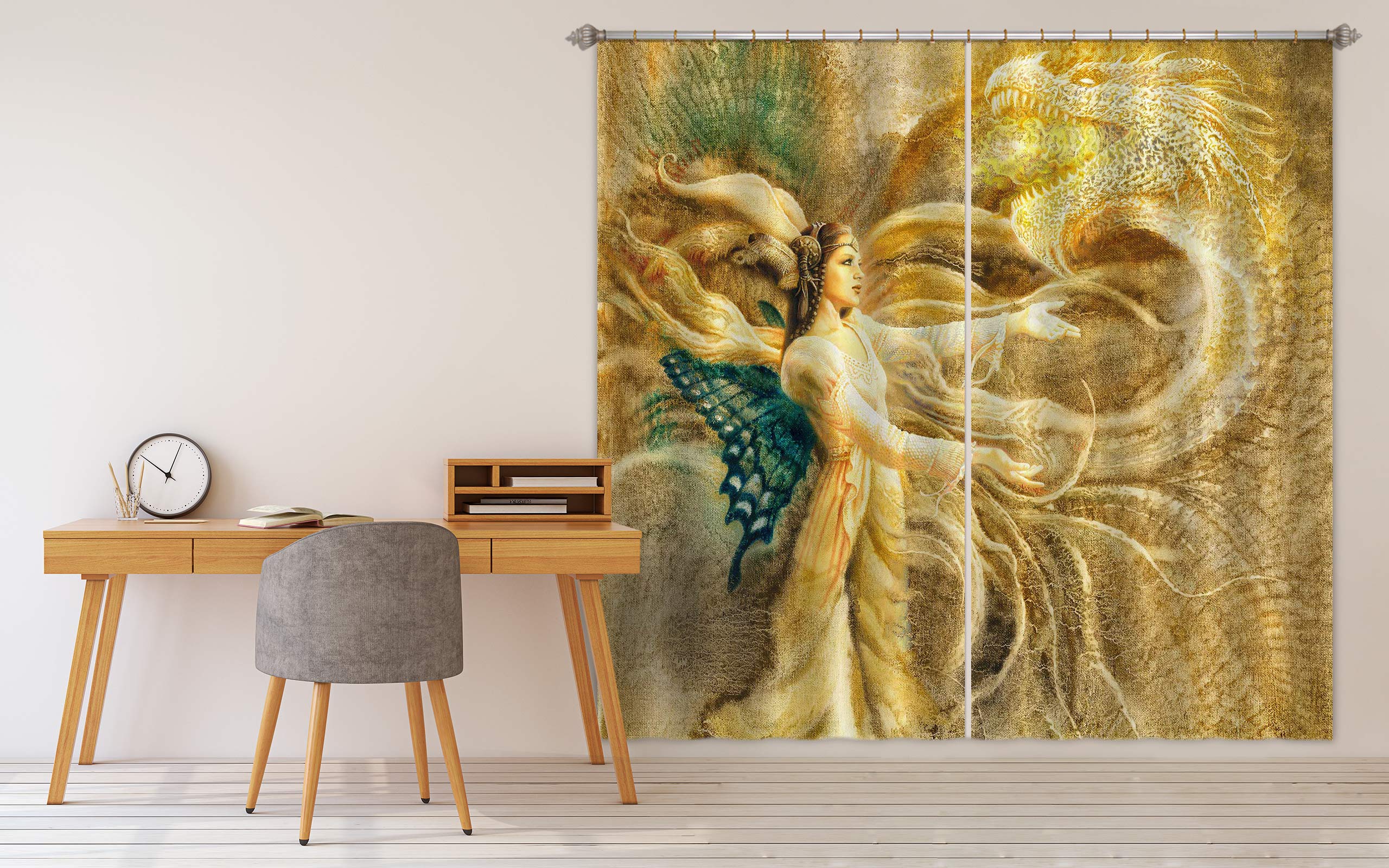 3D Butterfly Wings Golden Elf Dragon 8024 Ciruelo Curtain Curtains Drapes