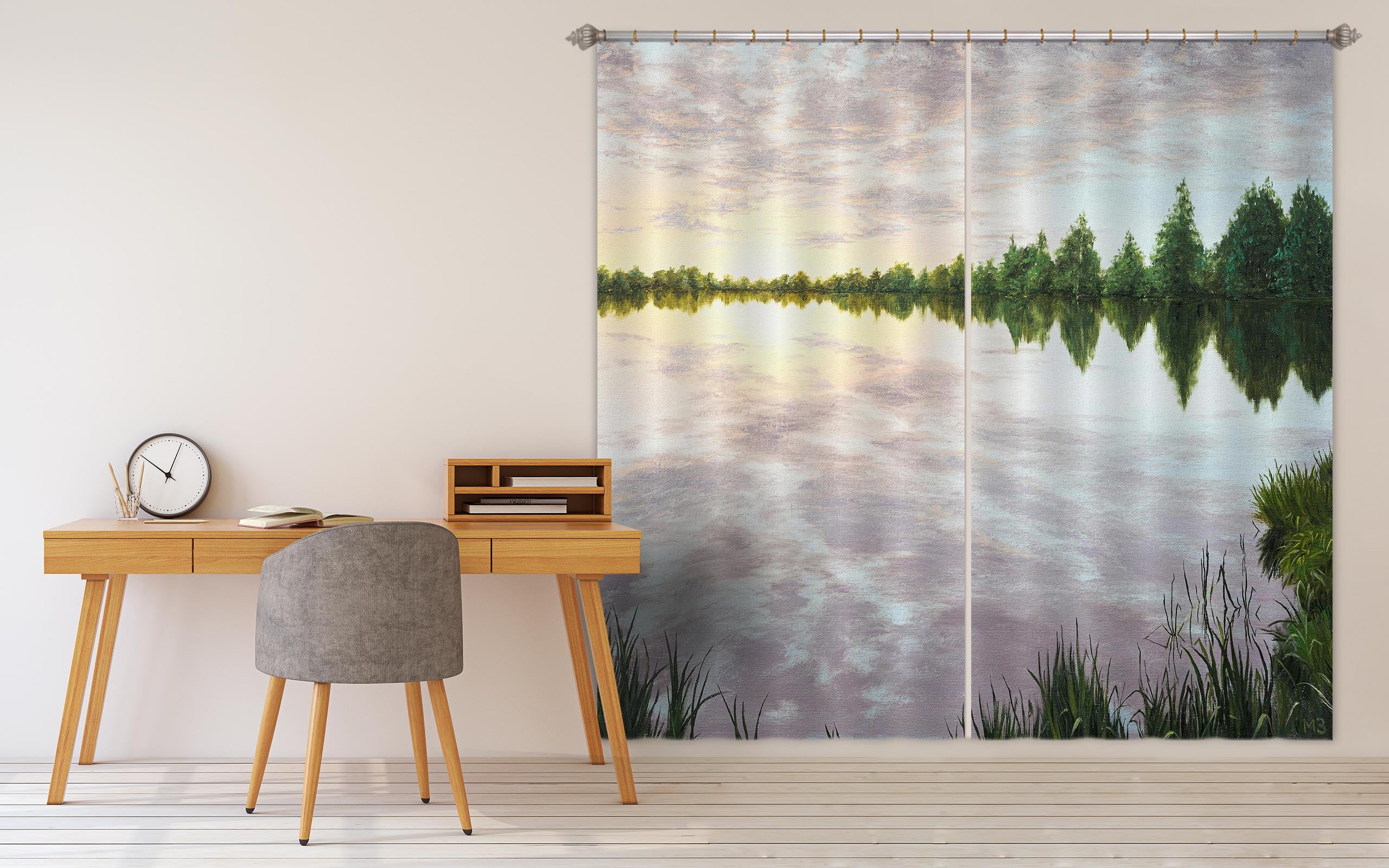 3D Lake Trees 1728 Marina Zotova Curtain Curtains Drapes