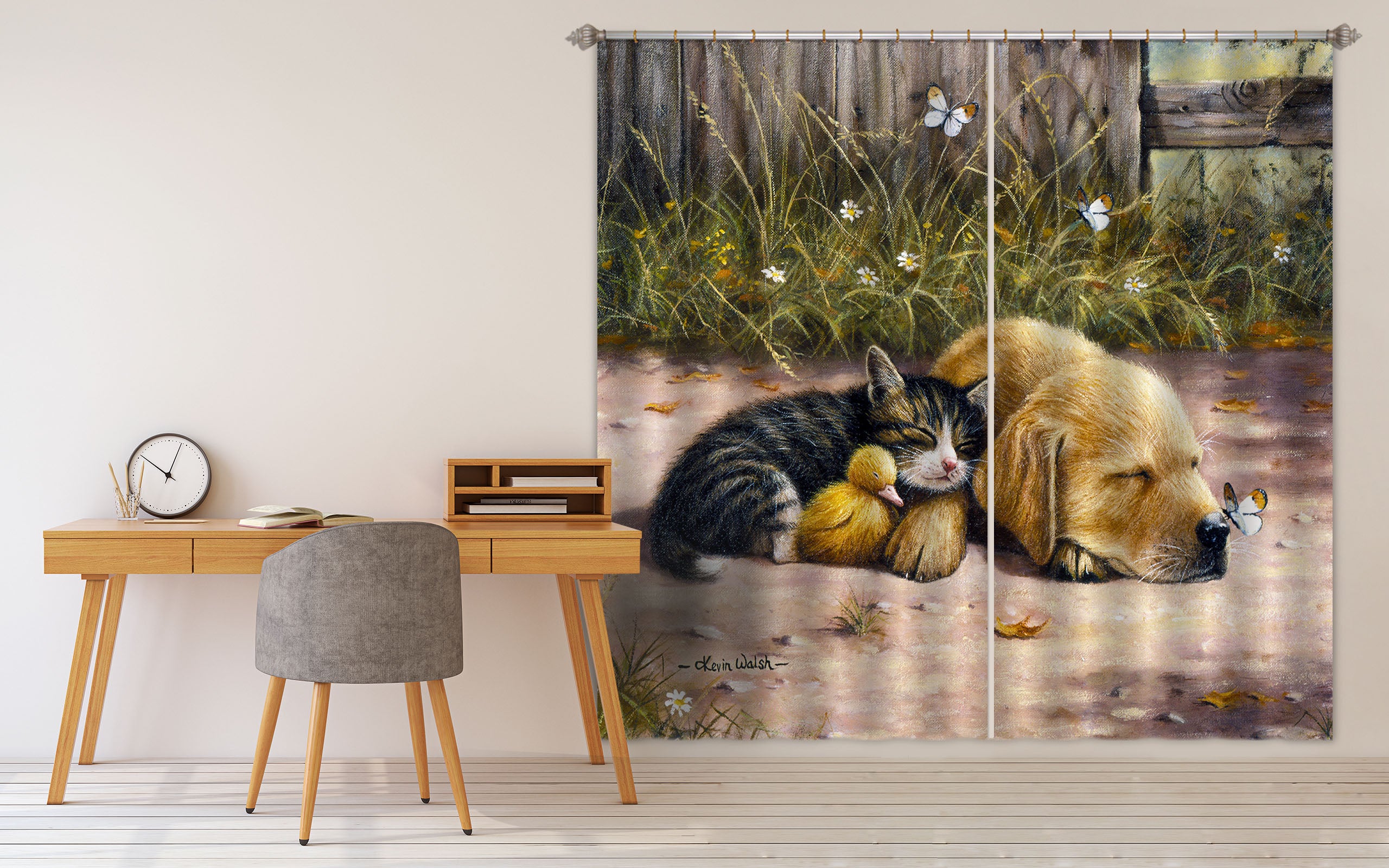 3D Cat Dog Butterfly 133 Kevin Walsh Curtain Curtains Drapes