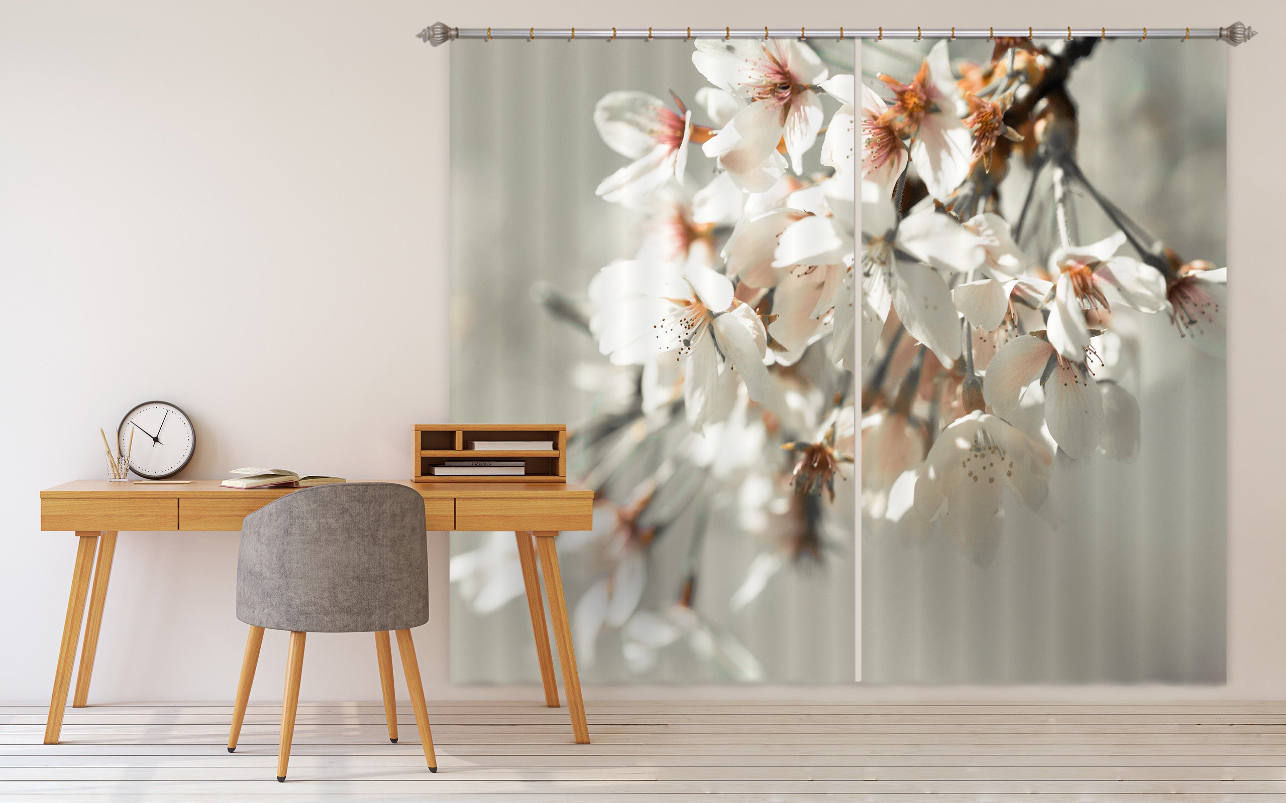 3D White Flowers 208 Assaf Frank Curtain Curtains Drapes